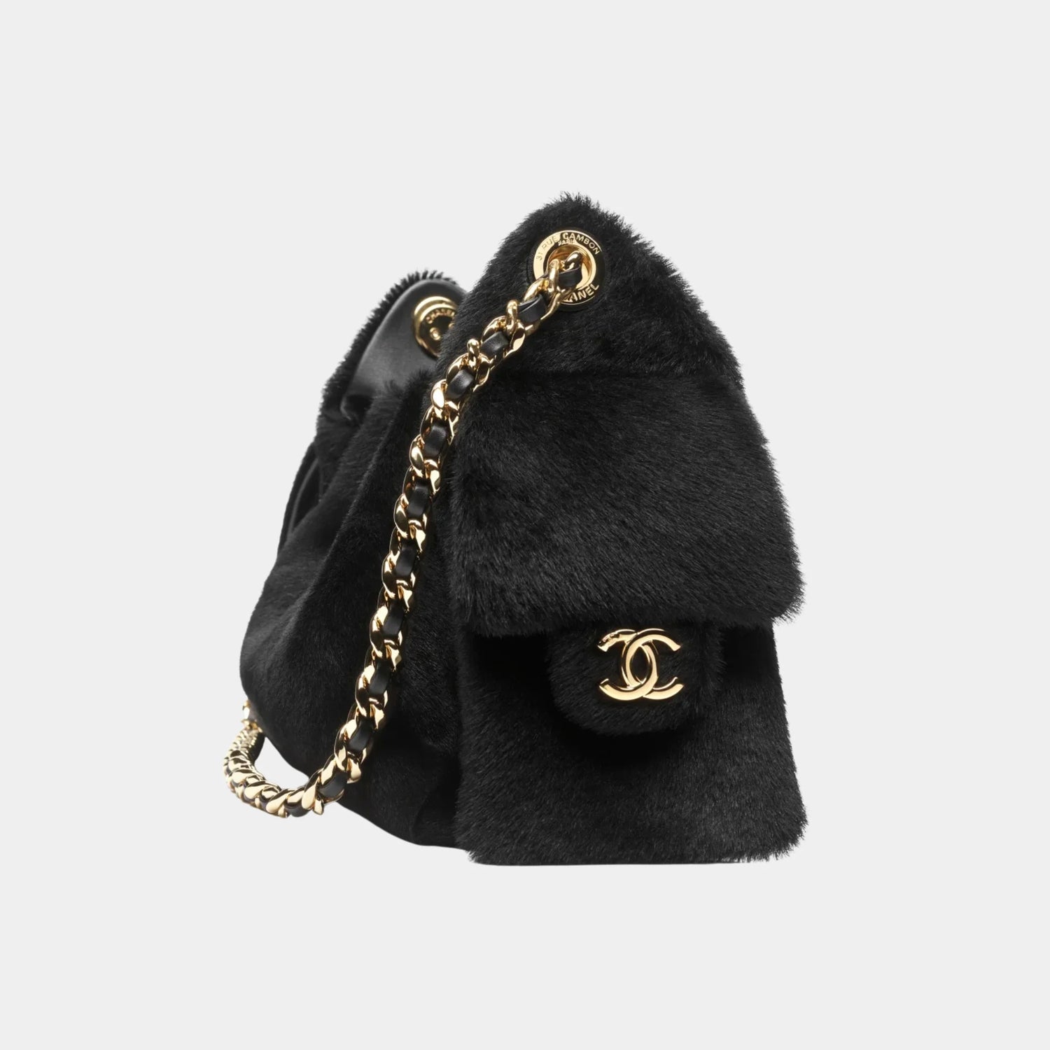 Chanel 25 Mini Handbag in Black Lambskin, Side