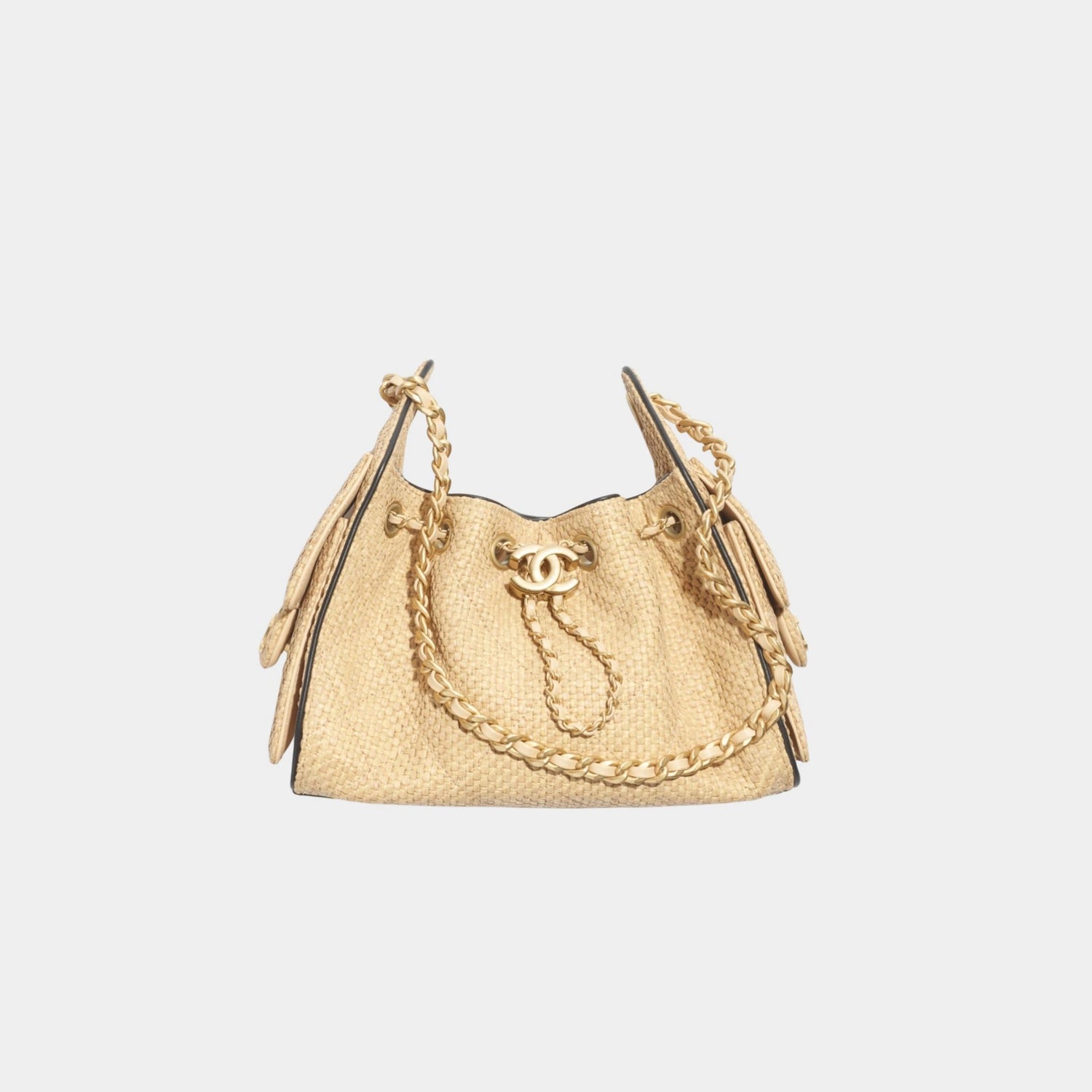 Chanel 25 Mini Handbag Braided Raffia Calfskin &amp; Gold Tone Metal, Beige and Black