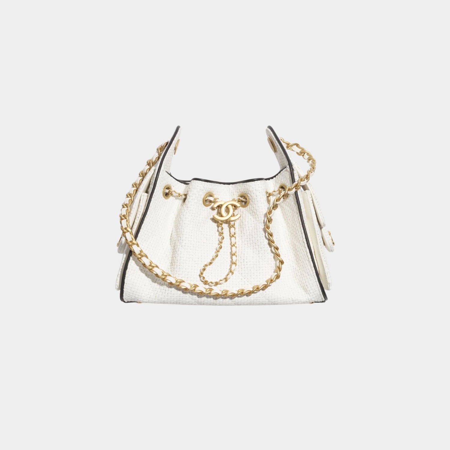 Chanel 25 Mini Handbag Braided Raffia Calfskin &amp; Gold Tone Metal