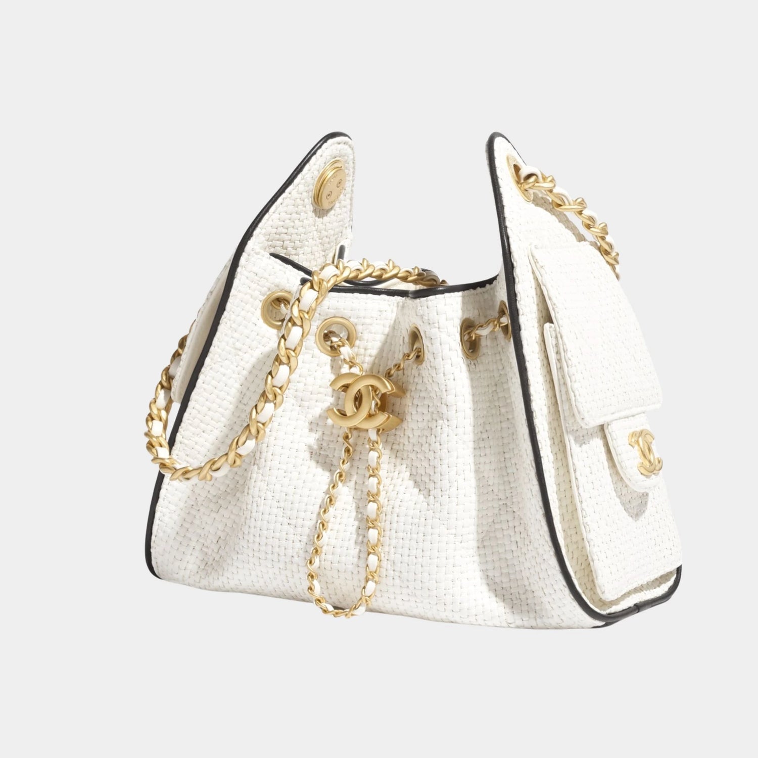 Chanel 25 Mini Handbag Braided Raffia Calfskin &amp; Gold Tone Metal