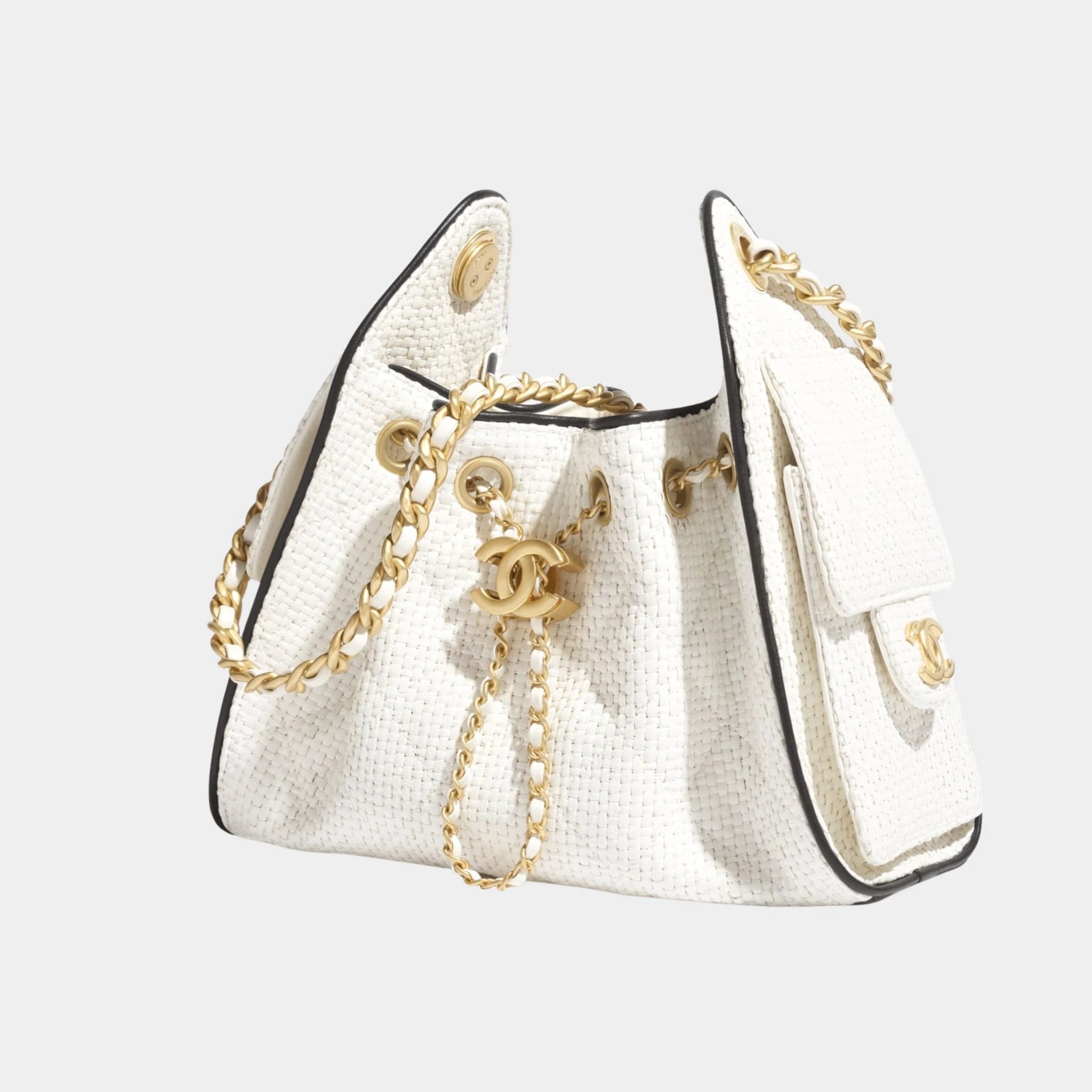Chanel 25 Mini Handbag Braided Raffia Calfskin &amp; Gold Tone Metal