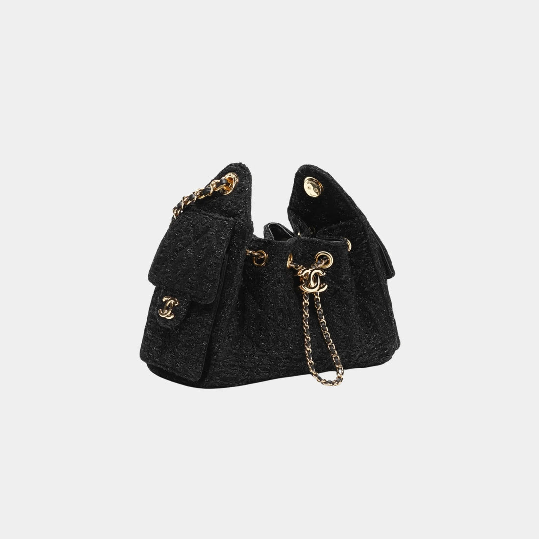 Chanel 25 Mini Handbag Cotton & Wool Tweed & Gold-Tone Metal, Black, Side