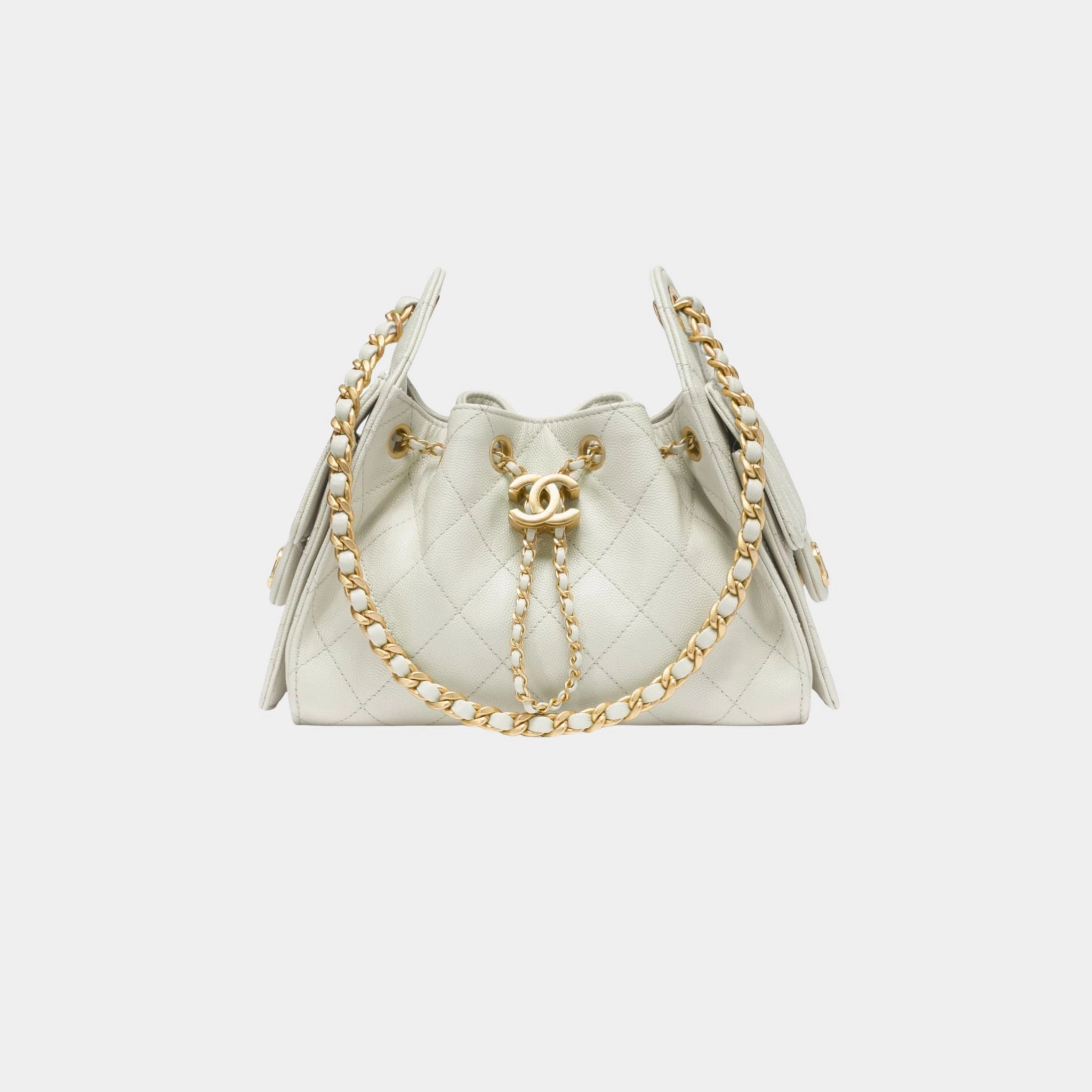 Chanel 25 Mini Handbag Grained Calfskin &amp; Gold Tone Metal, light Green, Front 
