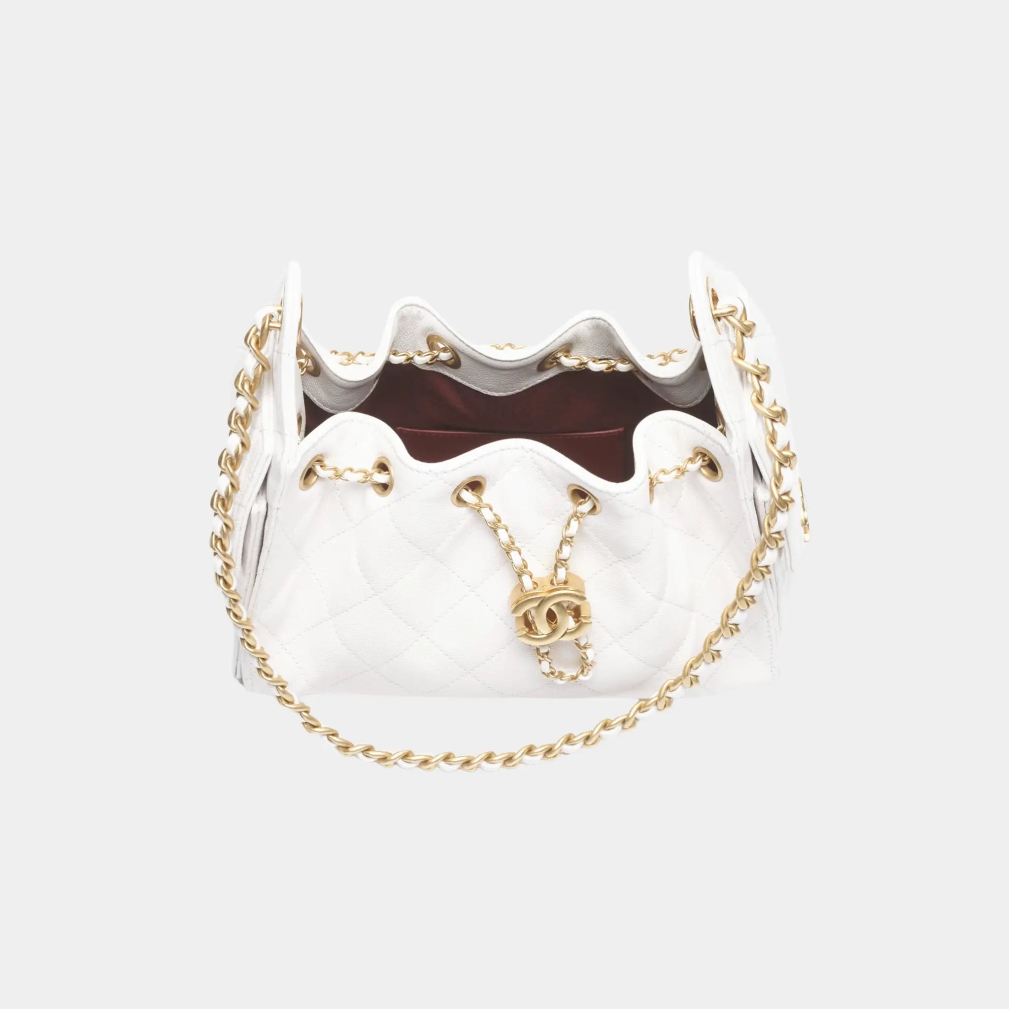 Chanel 25 Mini Handbag in Grained Calfskin &amp; Gold-Tone Metal, White, Top
