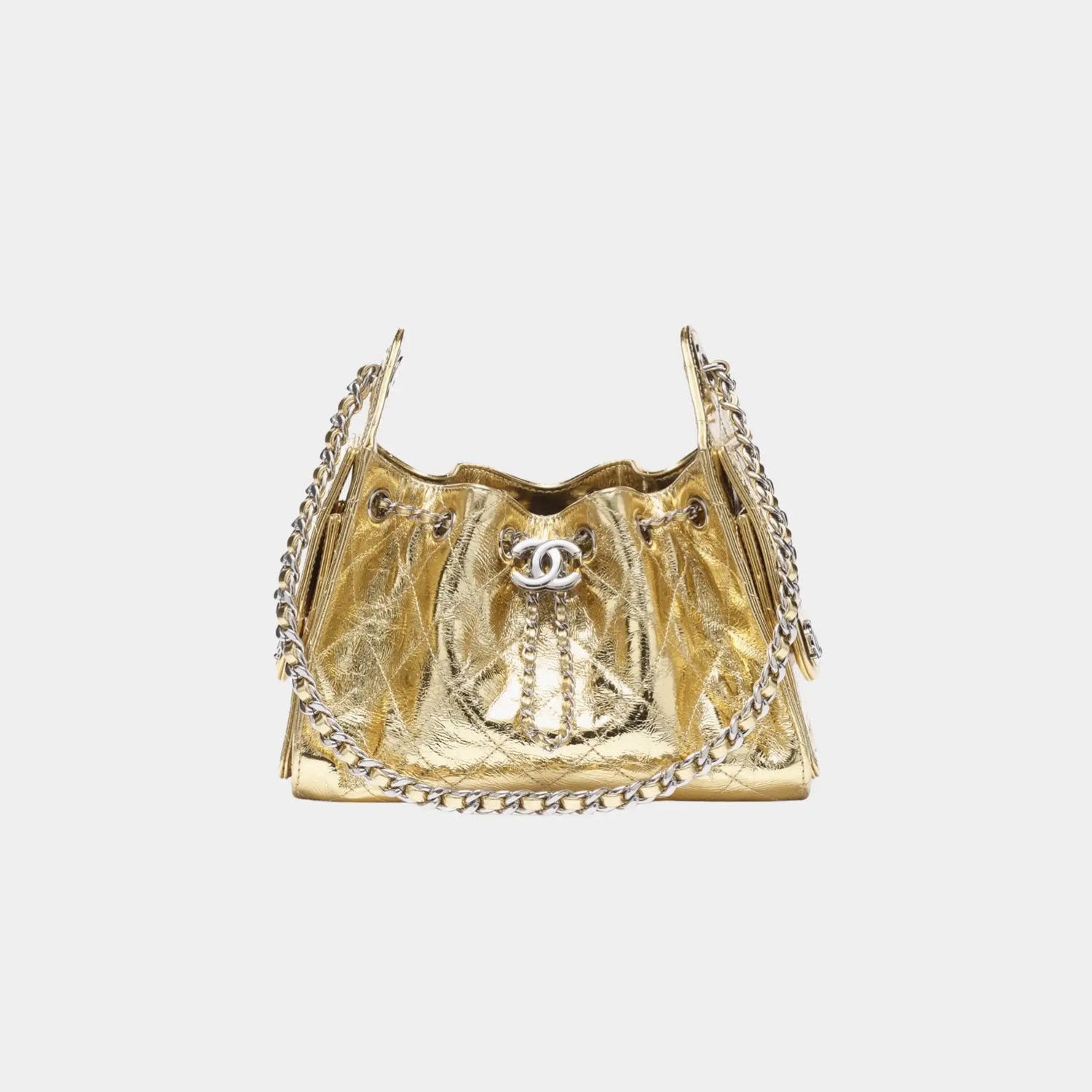 Chanel 25 Mini Handbag in Metallic Calfskin, Gold