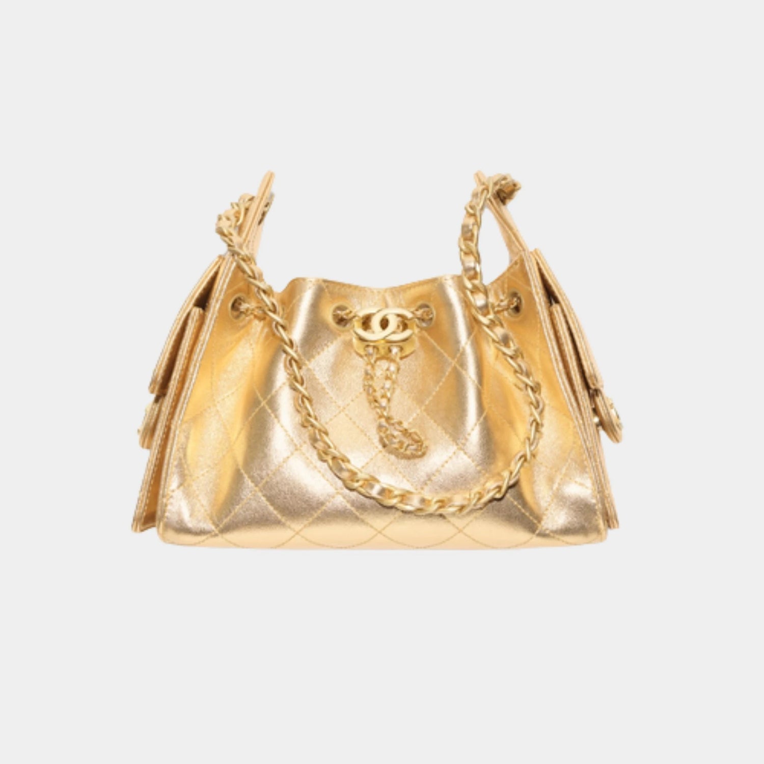 Chanel 25 Mini Handbag Metallic Grained Calfskin &amp; Gold Metal, Front