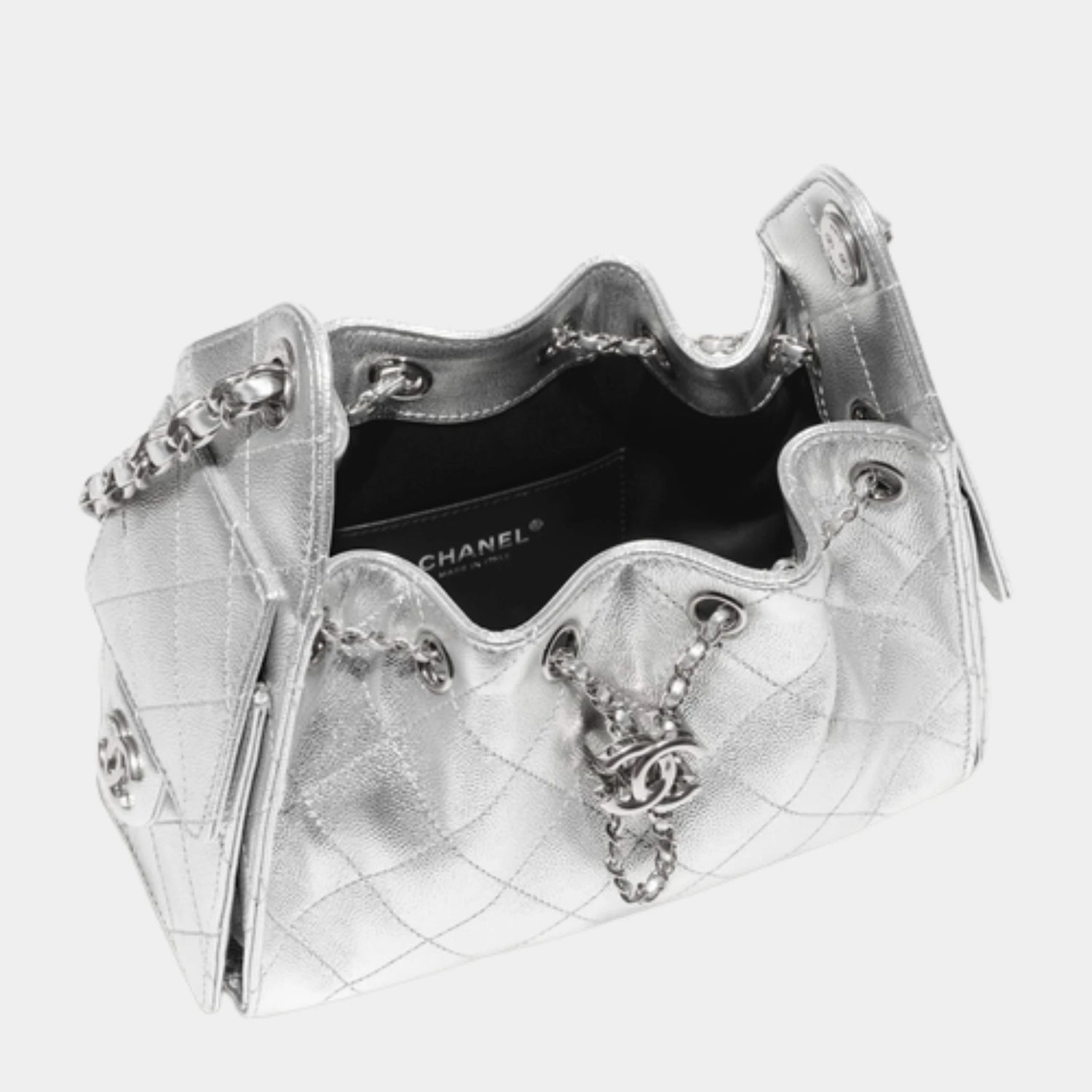 Chanel 25 Mini Handbag Metallic Grained Calfskin &amp; Gold Metal, Top