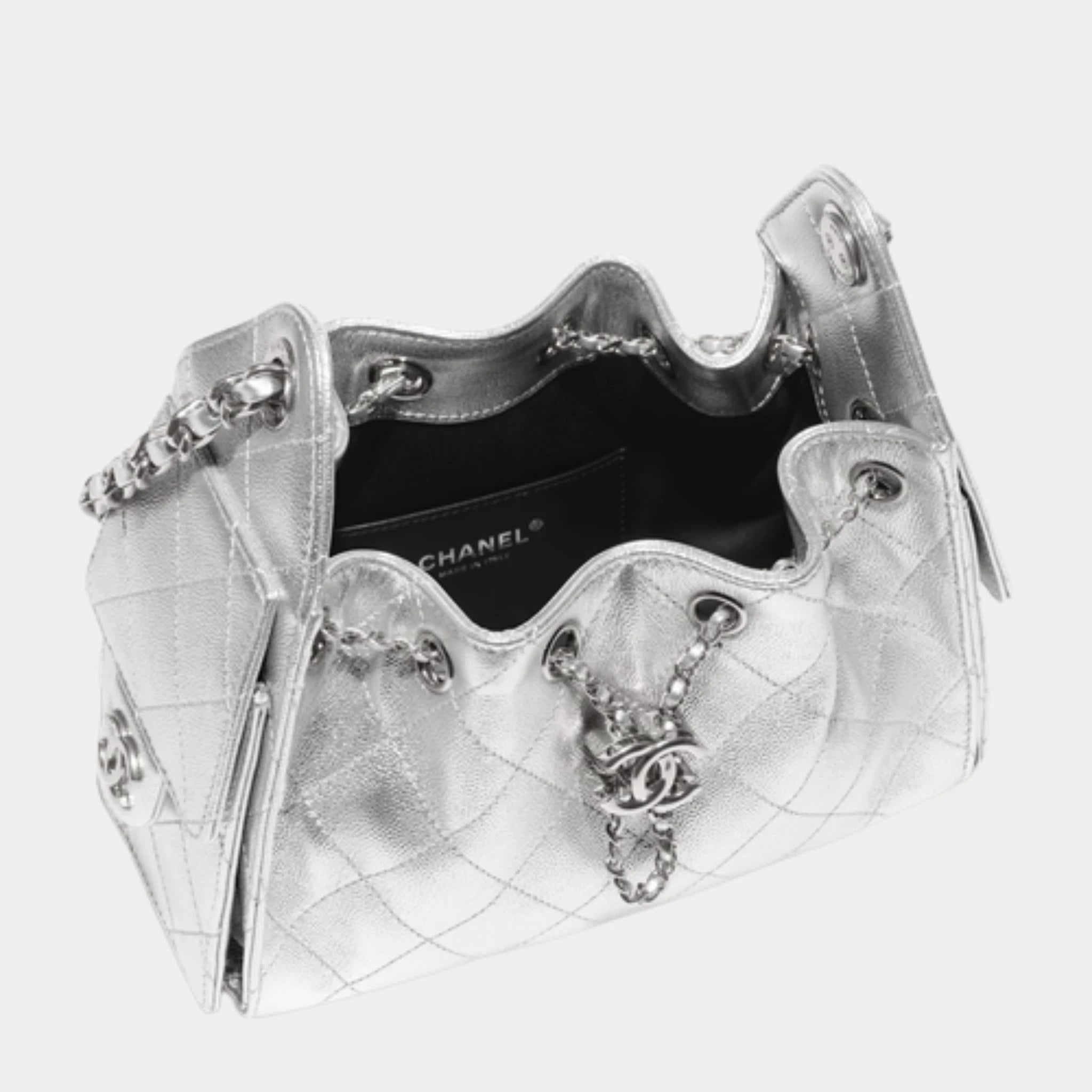 Chanel 25 Mini Handbag Metallic Grained Calfskin &amp; Gold Metal, Top