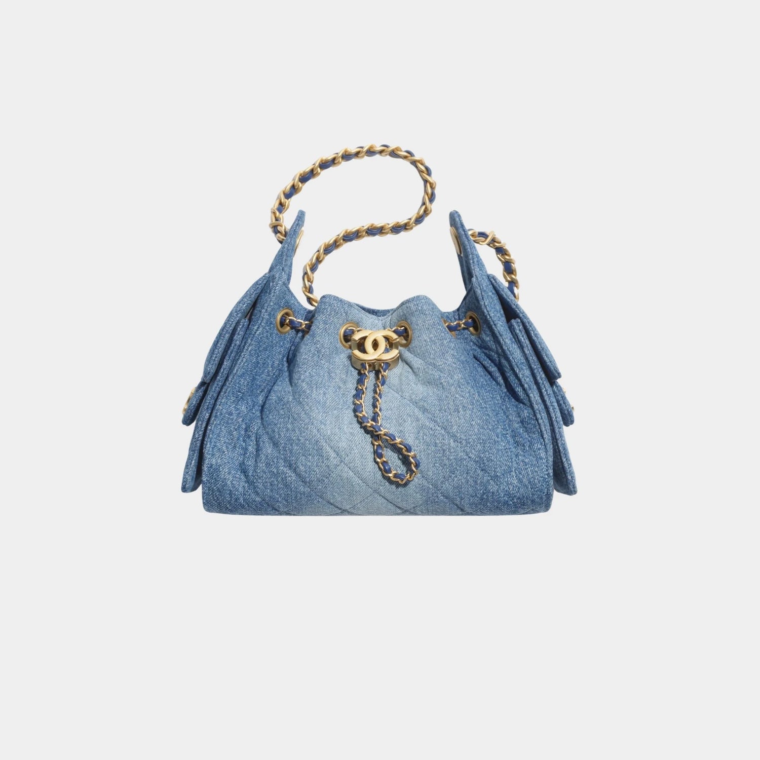 Chanel 25 Mini Handbag Washed Denim &amp; Gold Tone Metal, Blue