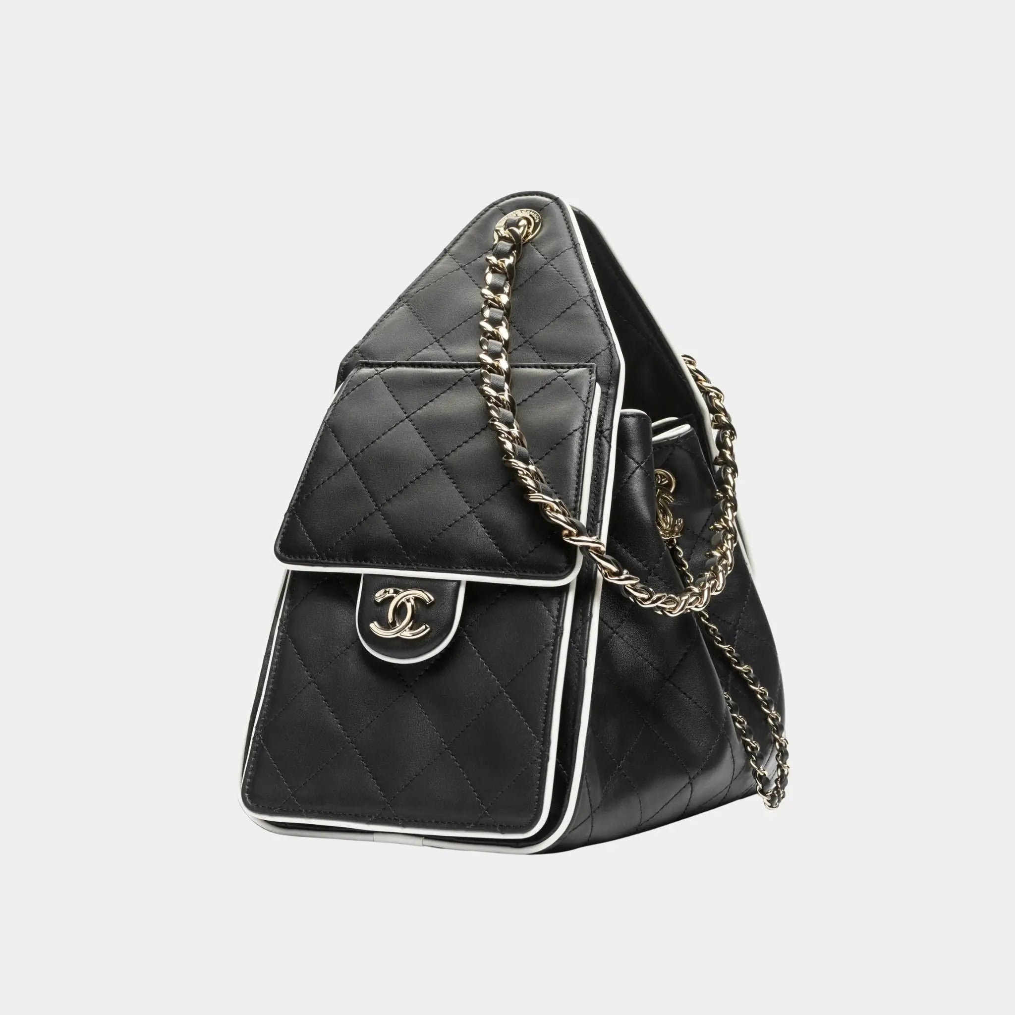 Chanel 25 Small Handbag Calfskin &amp; Gold-Tone Metal Black &amp; White, Side, Close
