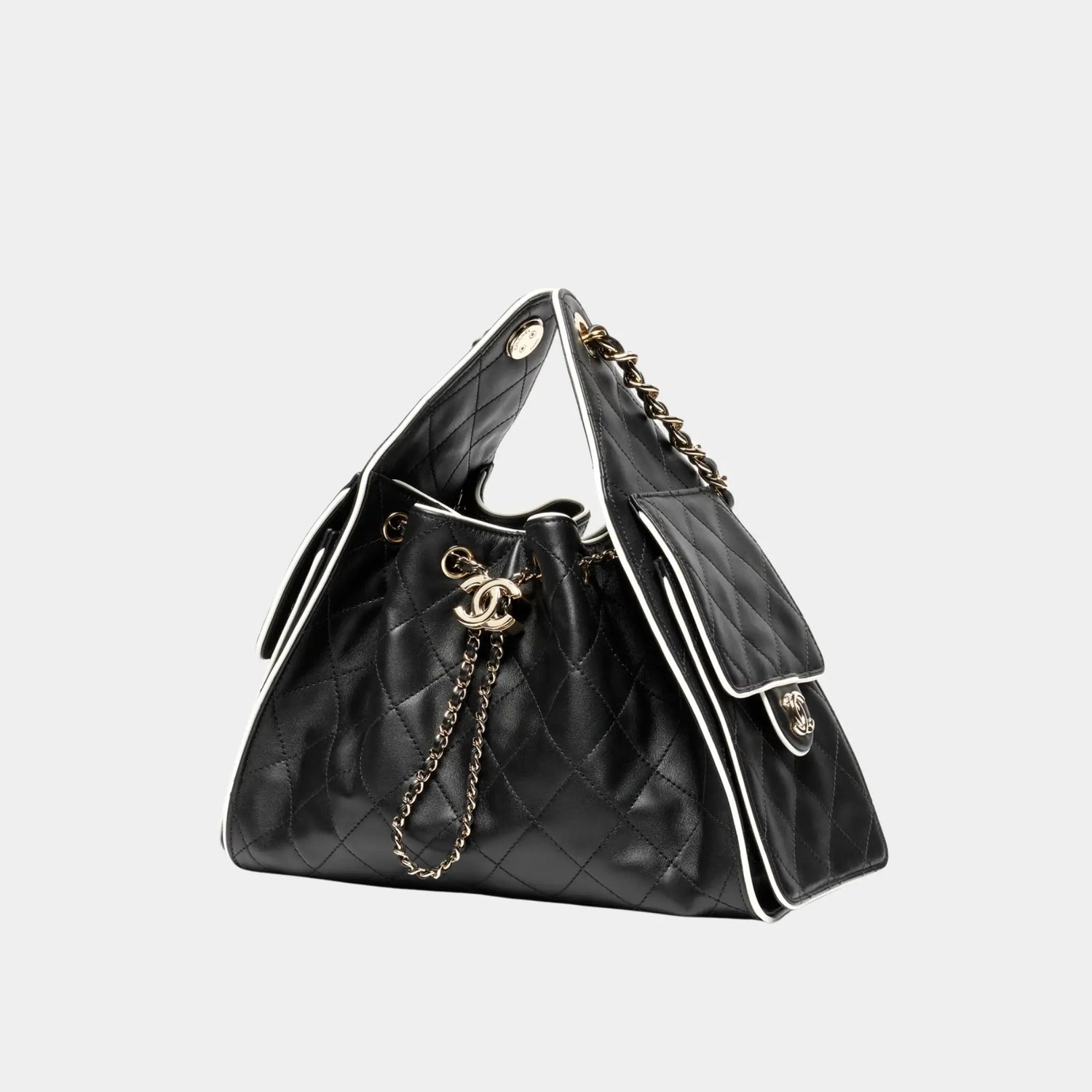 Chanel 25 Small Handbag Calfskin &amp; Gold-Tone Metal Black &amp; White, Side