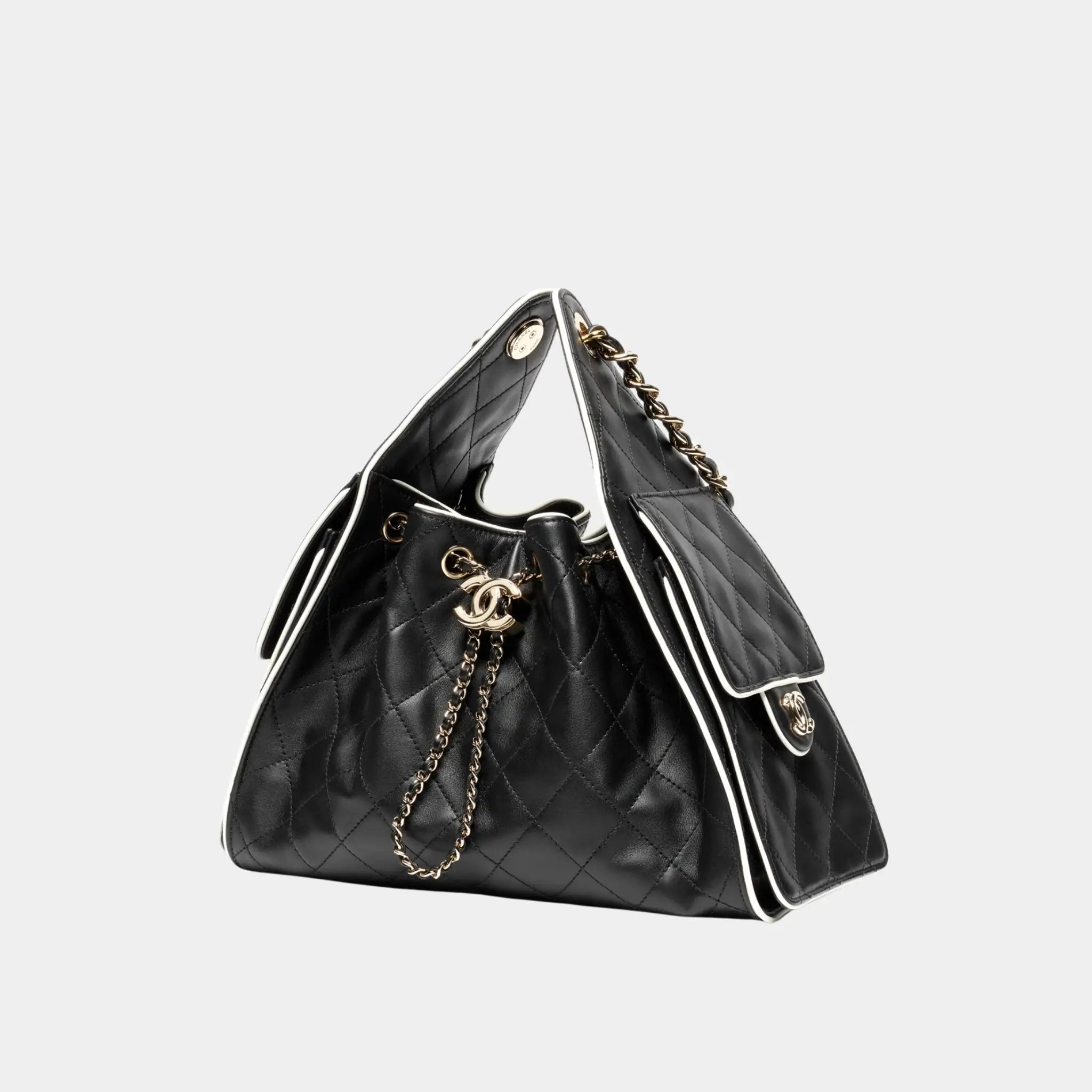 Chanel 25 Small Handbag Calfskin &amp; Gold-Tone Metal Black &amp; White, Side