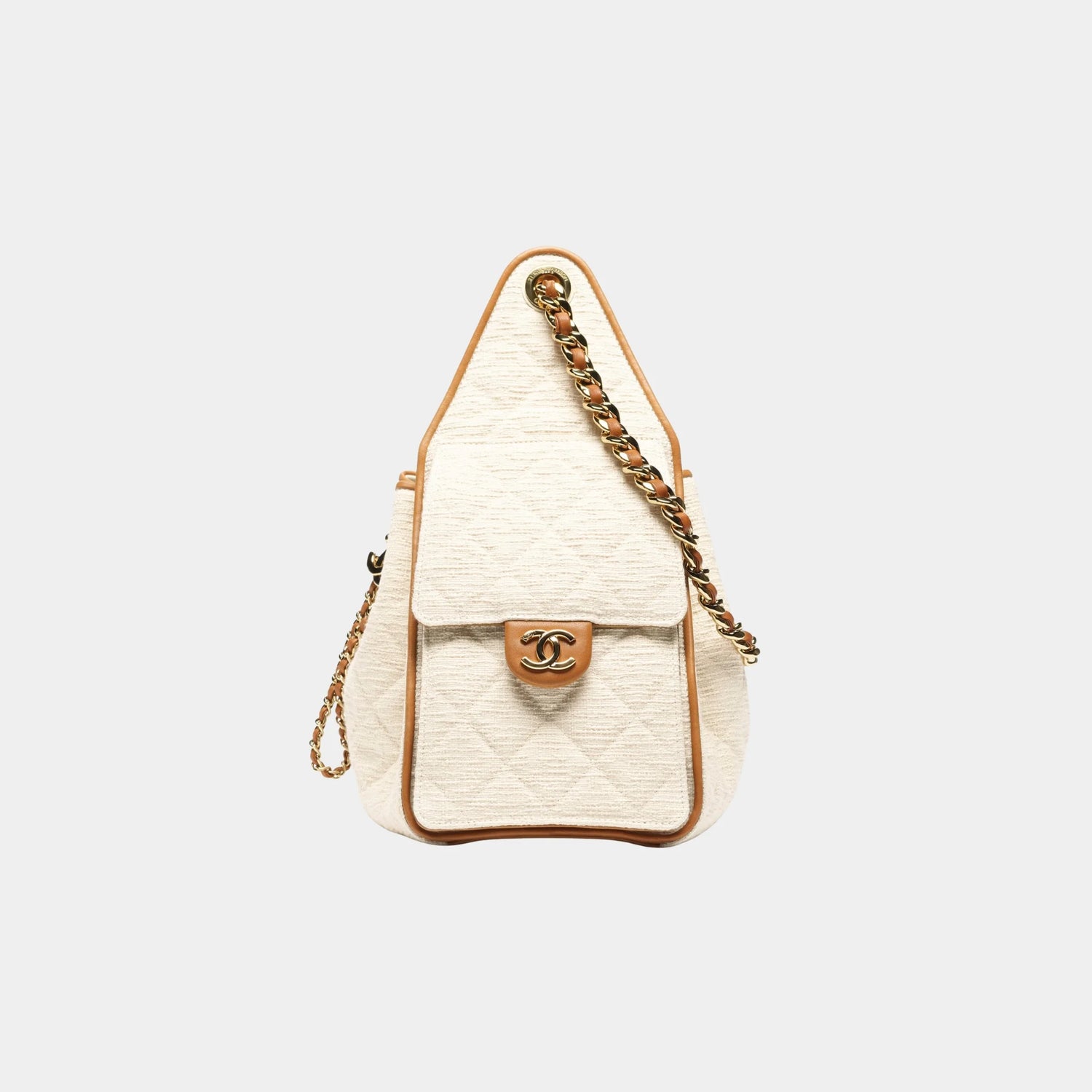 Chanel 25 Small Handbag Canvas Calfskin &amp; Gold-Tone Metal, Ecru Camel, Side