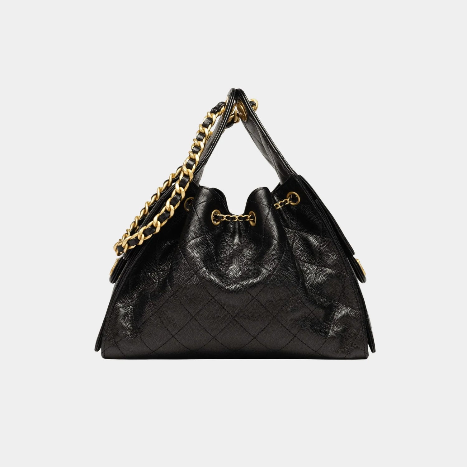 Chanel 25 Small Handbag Gained Calfskin &amp; Gold Tone Metal , Black ,Back