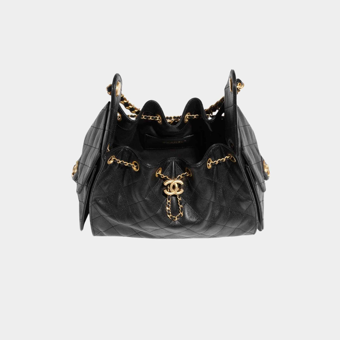 Chanel 25 Small Handbag Grained Calfskin And Gold-Tone Metal, Black, Top