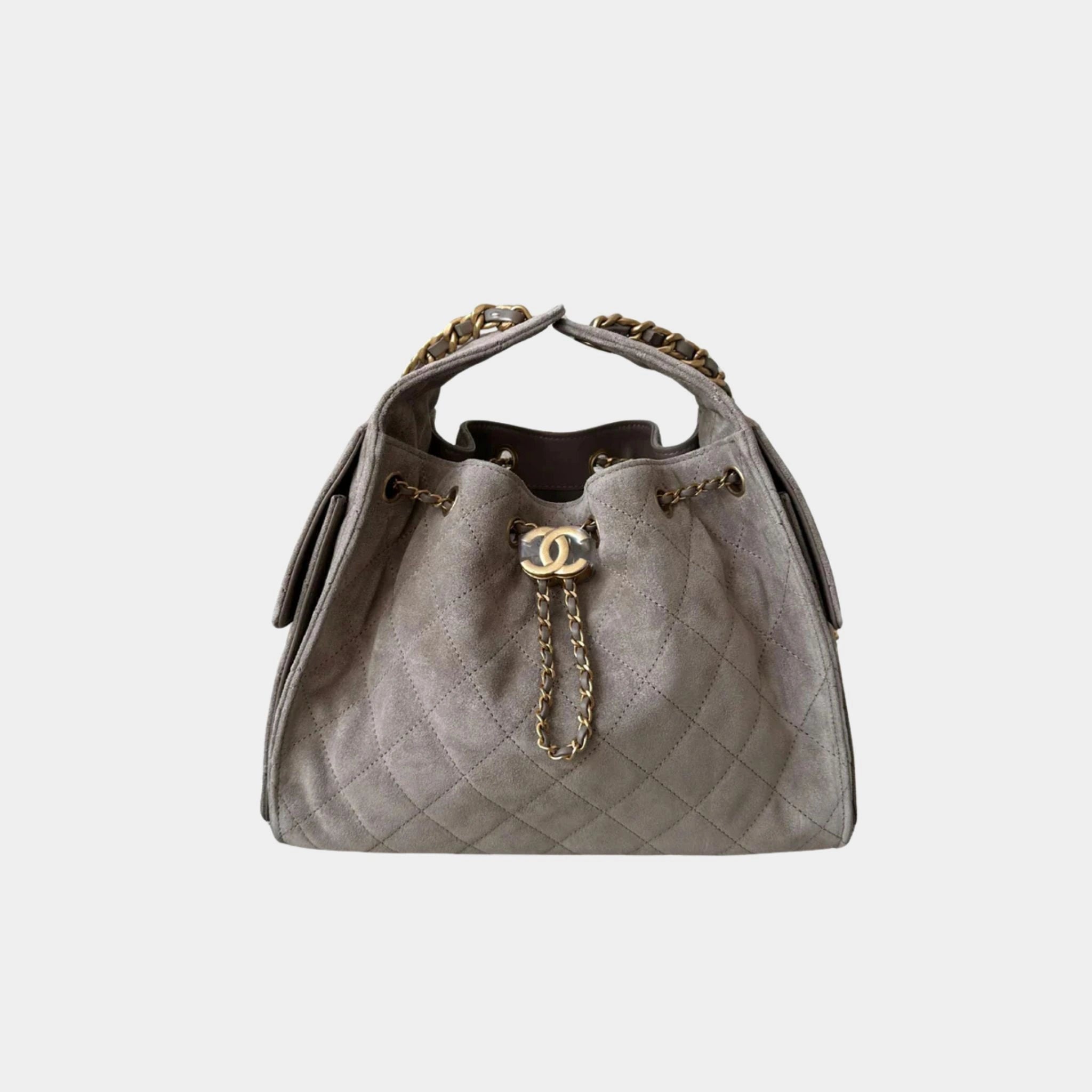 Chanel 25 Small Handbag Suede &amp; Gold Tone Metal