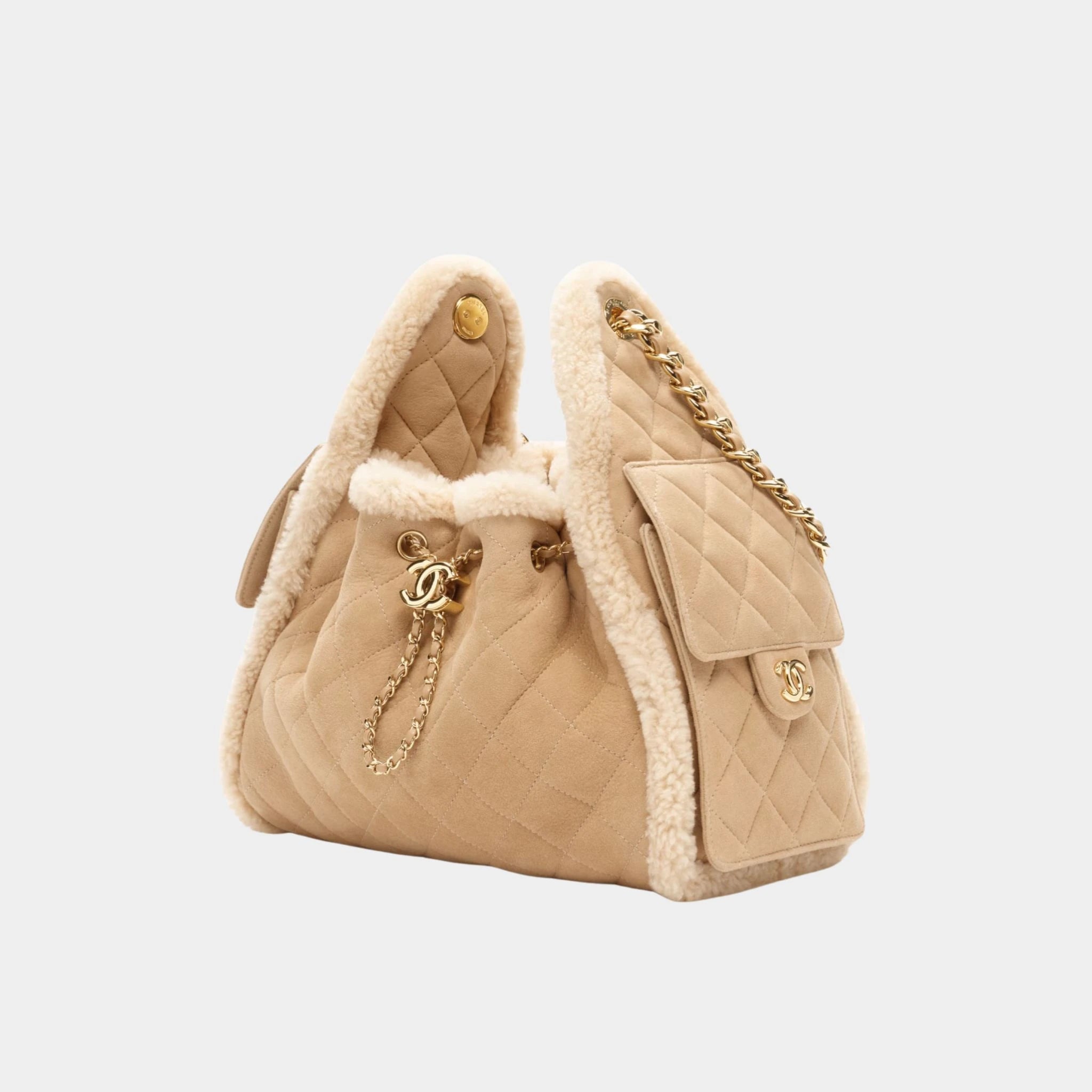 Chanel 25 Small Handbag Shearling Sheepskin &amp; Gold-Tone Metal