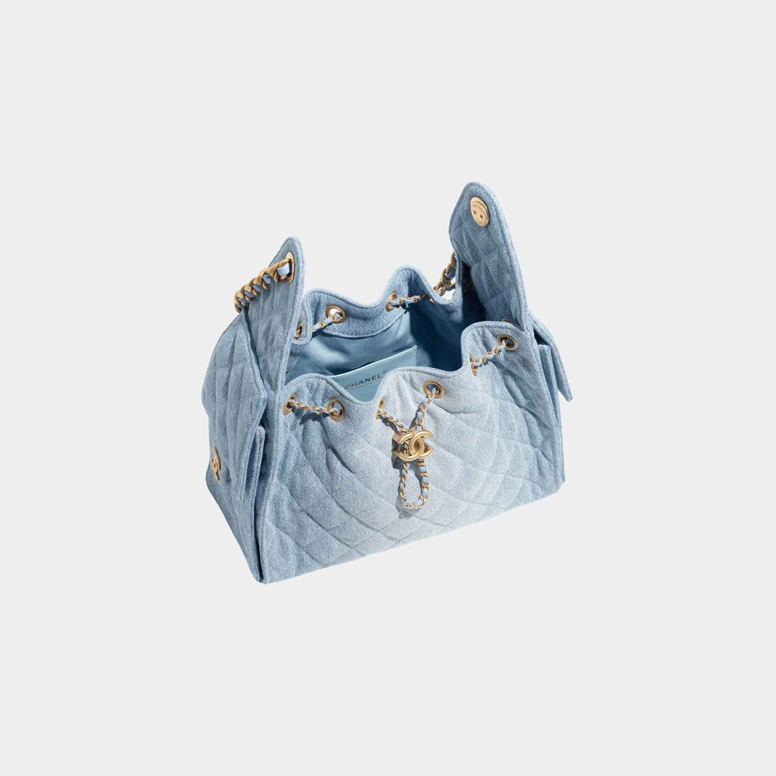 Chanel 25 Small Handbag Washed Denim And Gold-Tone Metal, Blue, Top