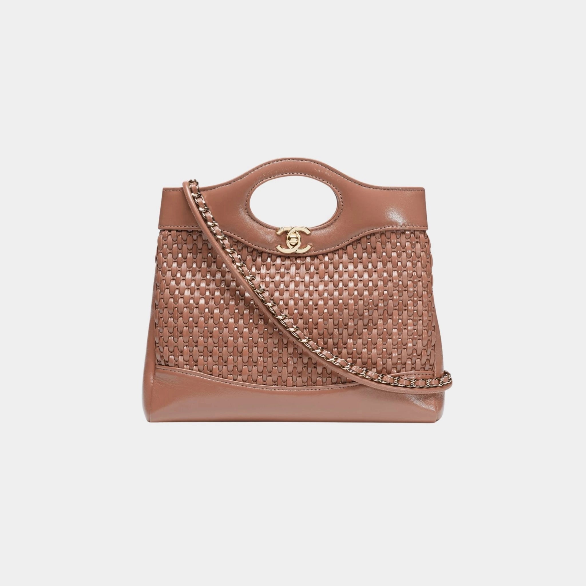 Chanel 31 Mini Shopping Bag Leather &amp; Gold Tone Metal, brown , Front 
