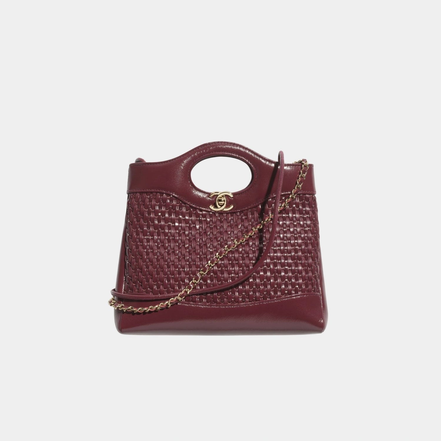 Chanel 31 Mini Shopping Bag Leather &amp; Gold Tone Metal, Burgundy, Front 