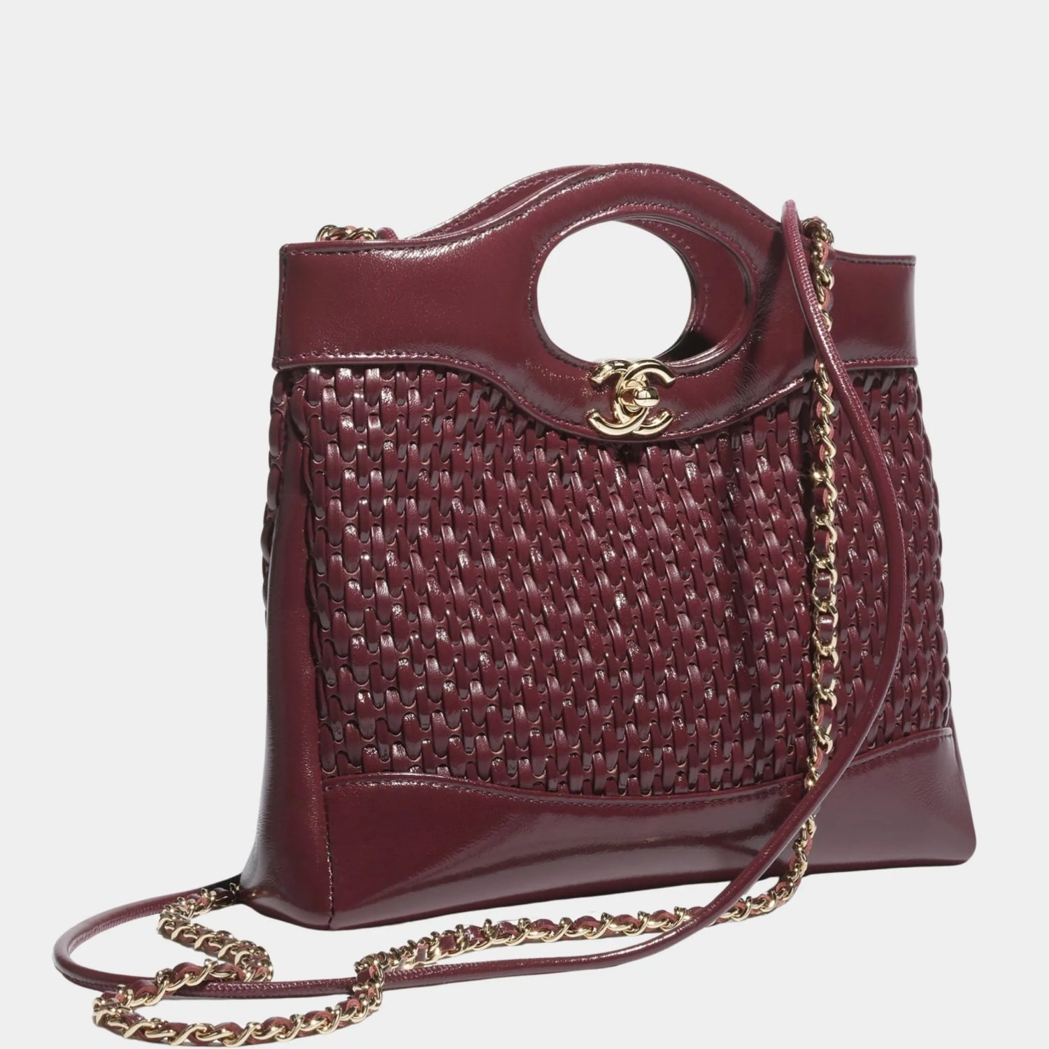 Chanel 31 Mini Shopping Bag Leather &amp; Gold Tone Metal, Burgundy, Side