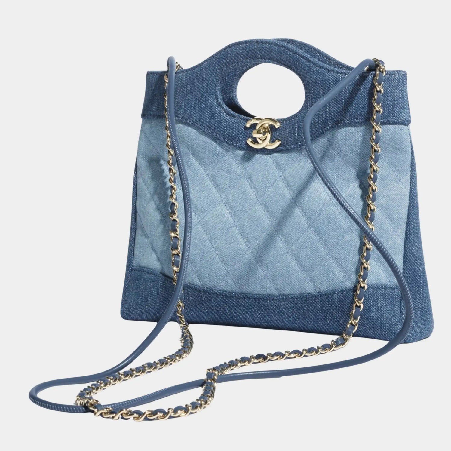 Chanel 31 Mini Shopping Bag Washed Denim &amp; Gold Tone Metal, Side