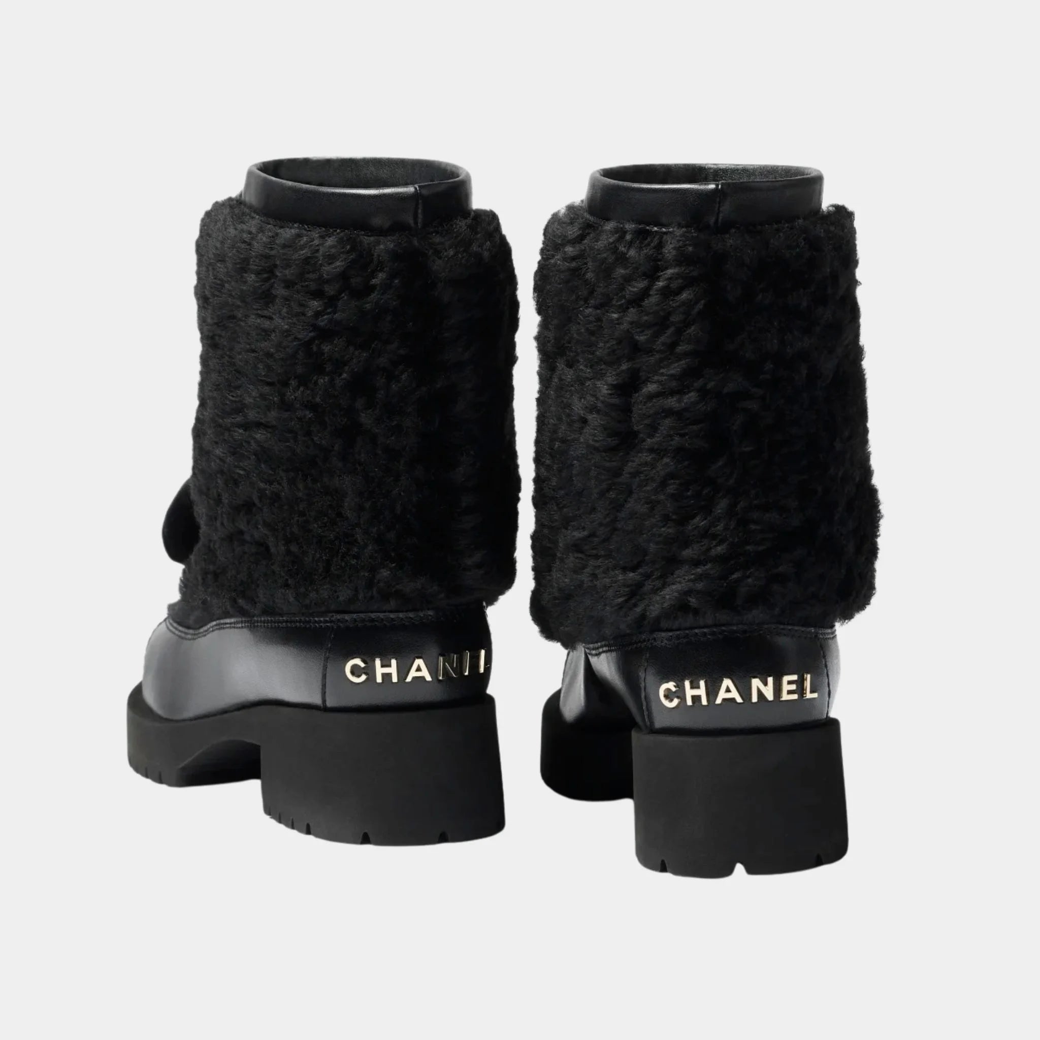 Chanel Boots Black Woolly lamb Veal Varnished Lamb &amp; Veal, Back