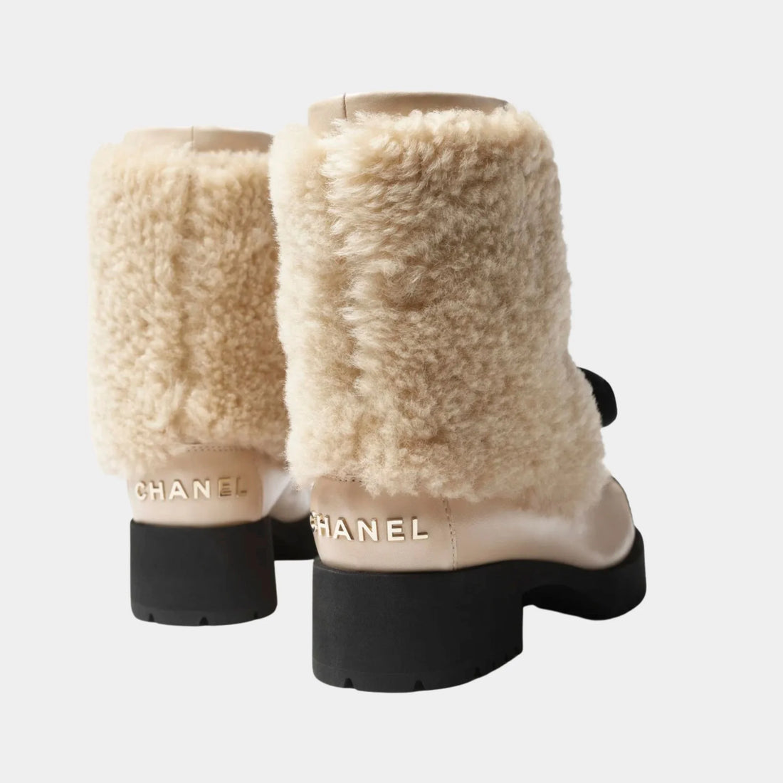 Chanel Boots Black Woolly lamb Veal Varnished Lamb & Veal,beige, Back