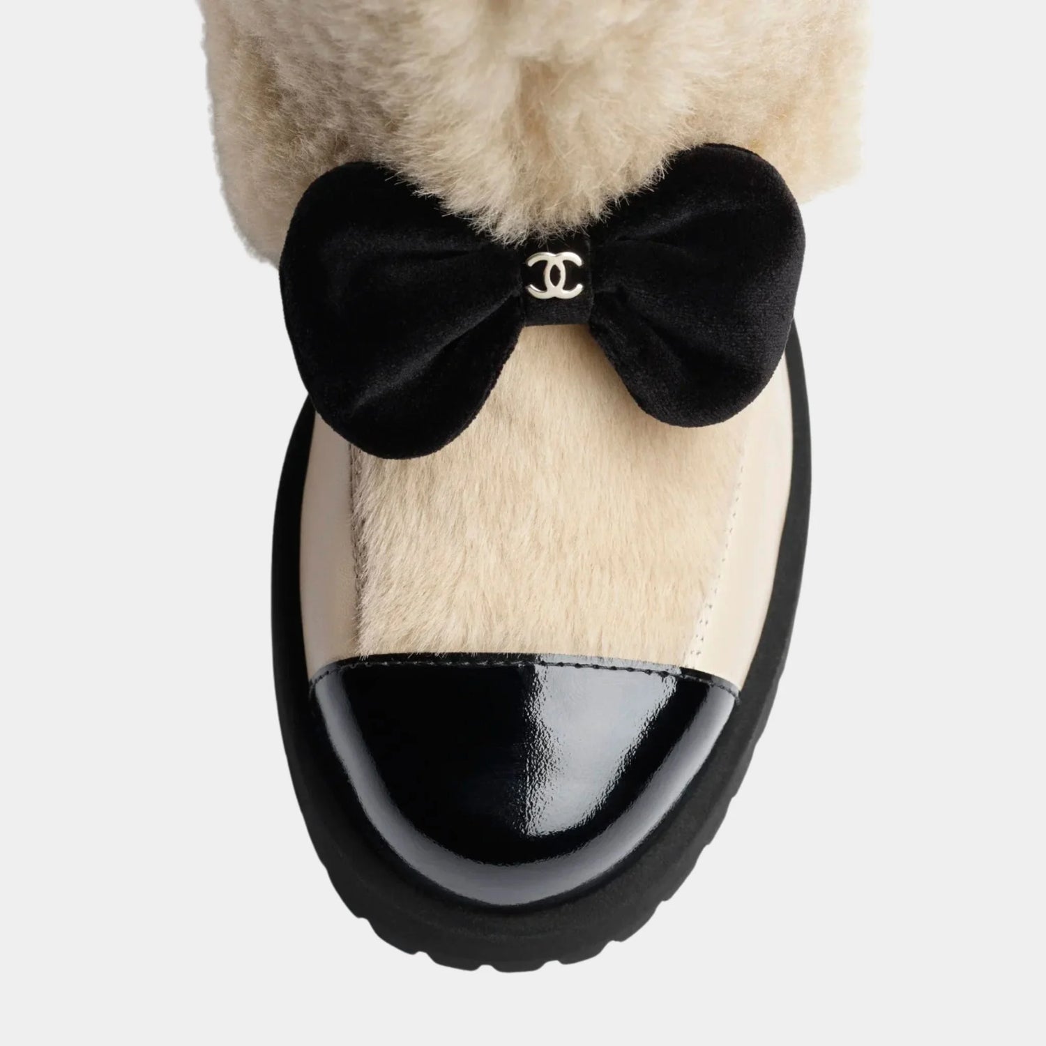 Chanel Boots Black Woolly lamb Veal Varnished Lamb &amp; Veal,beige, Top