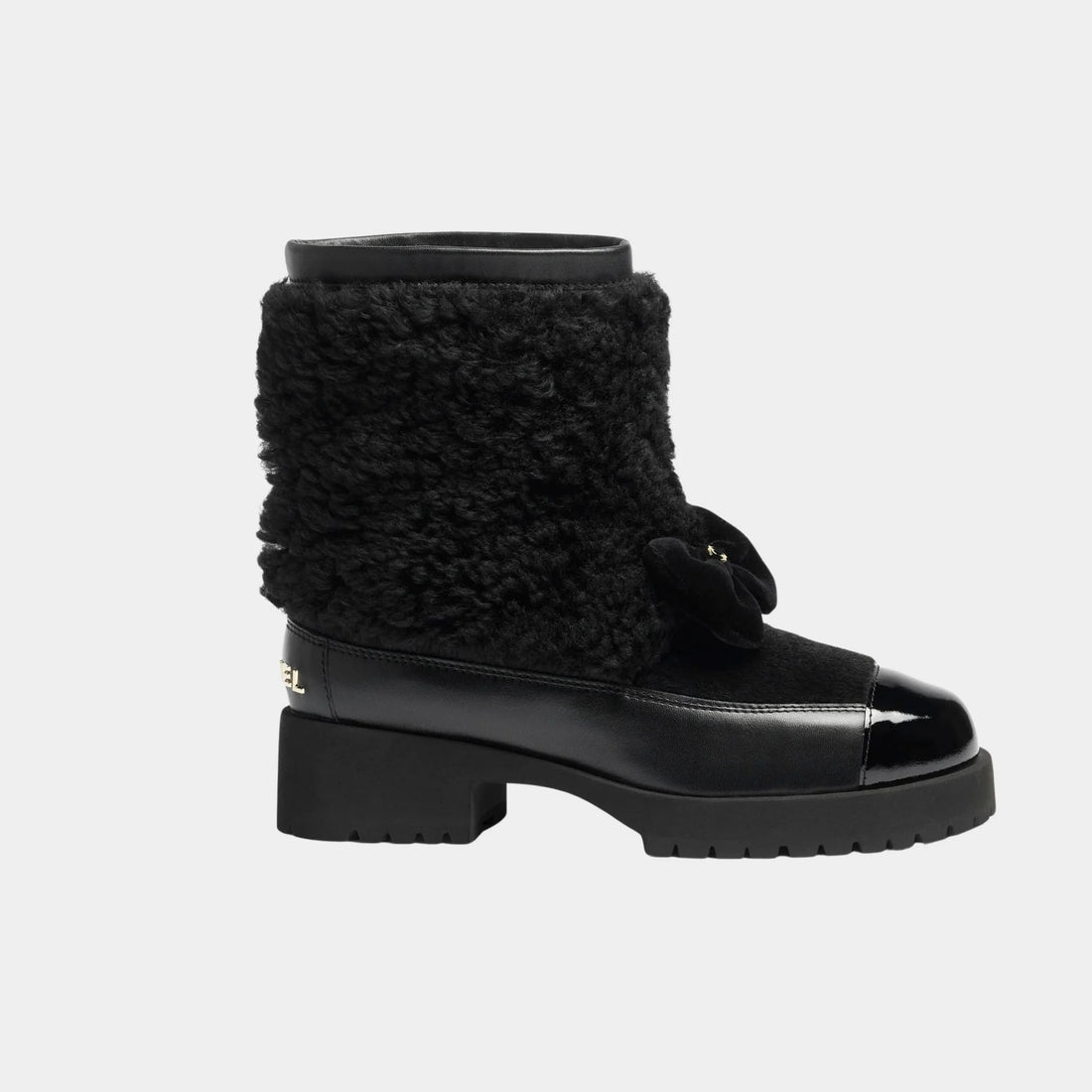 Chanel Boots Black Woolly lamb Veal Varnished Lamb & Veal, Side