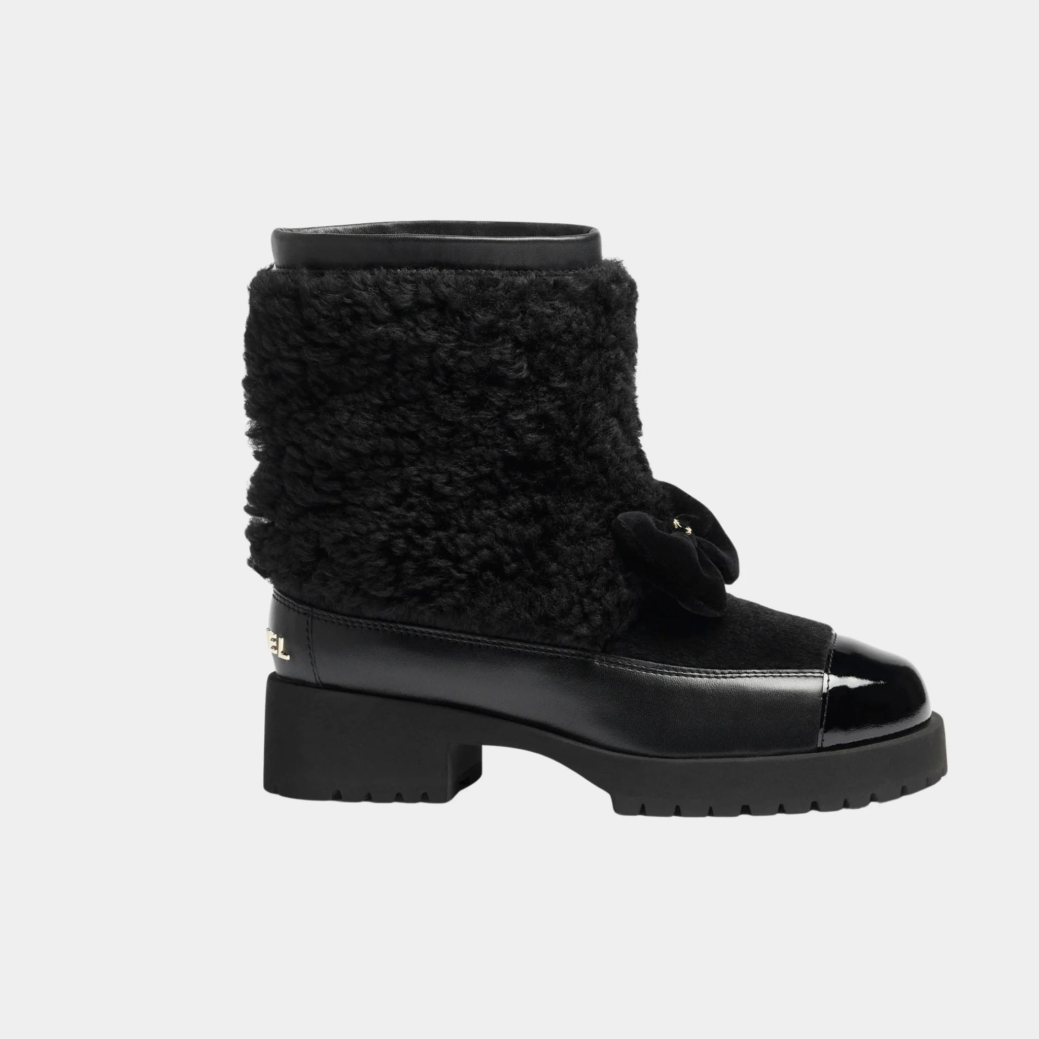 Chanel Boots Black Woolly lamb Veal Varnished Lamb &amp; Veal, Side