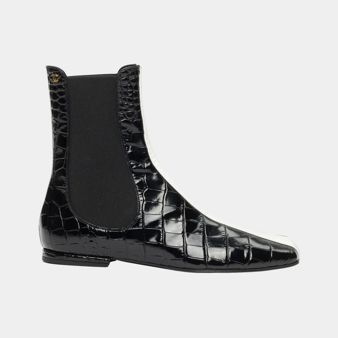 Chanel Ankle boots Crocodile-embossed calfskin &amp; patent calfskin Black &amp; white
