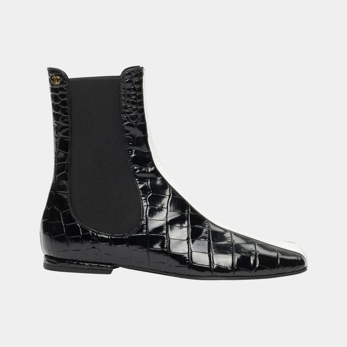 Ankle boots Crocodile-embossed calfskin & patent calfskin Black & white