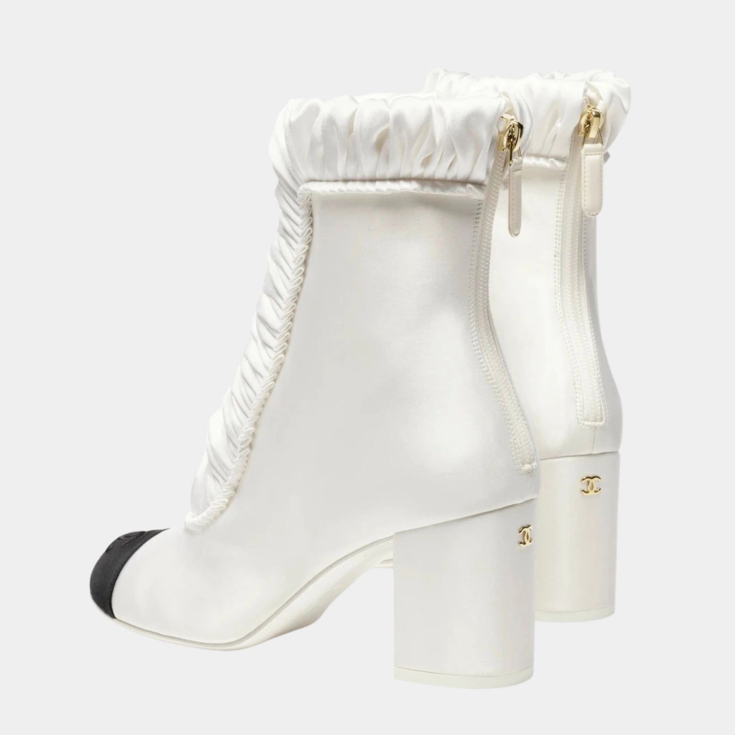 Chanel Ankle boots Silk Satin &amp; Grosgrain, White, Back
