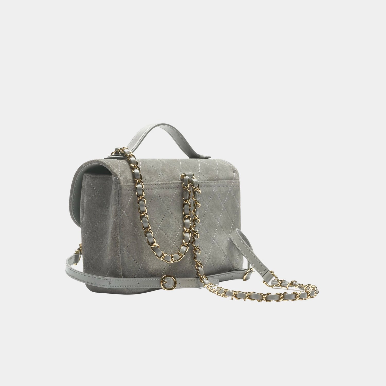 Chanel Backpack Suede Calfskin &amp; Gold Metal Dark Grey