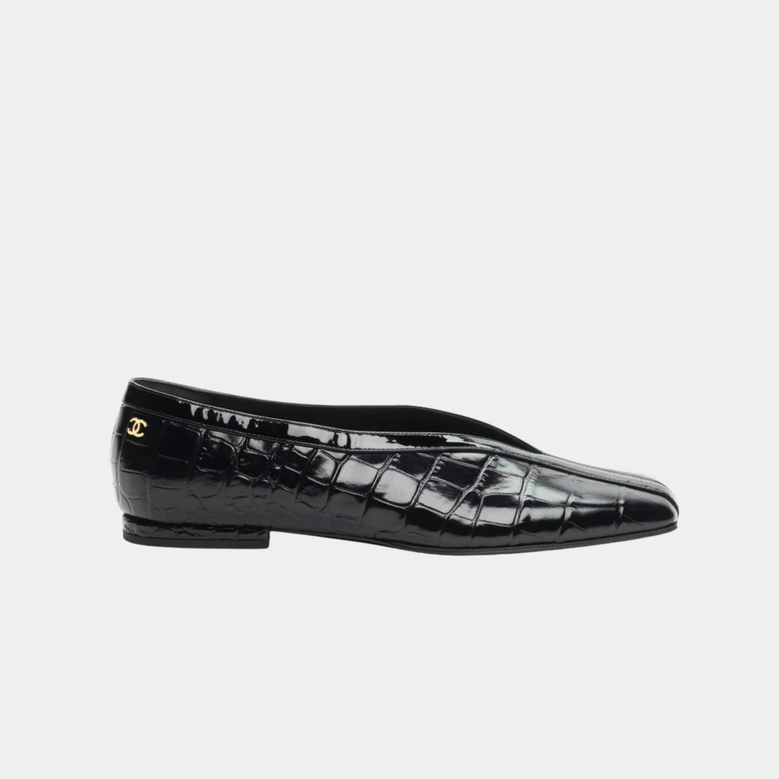 Ballet Flats in Crocodile Embossed Calfskin &amp; Patent Calfskin