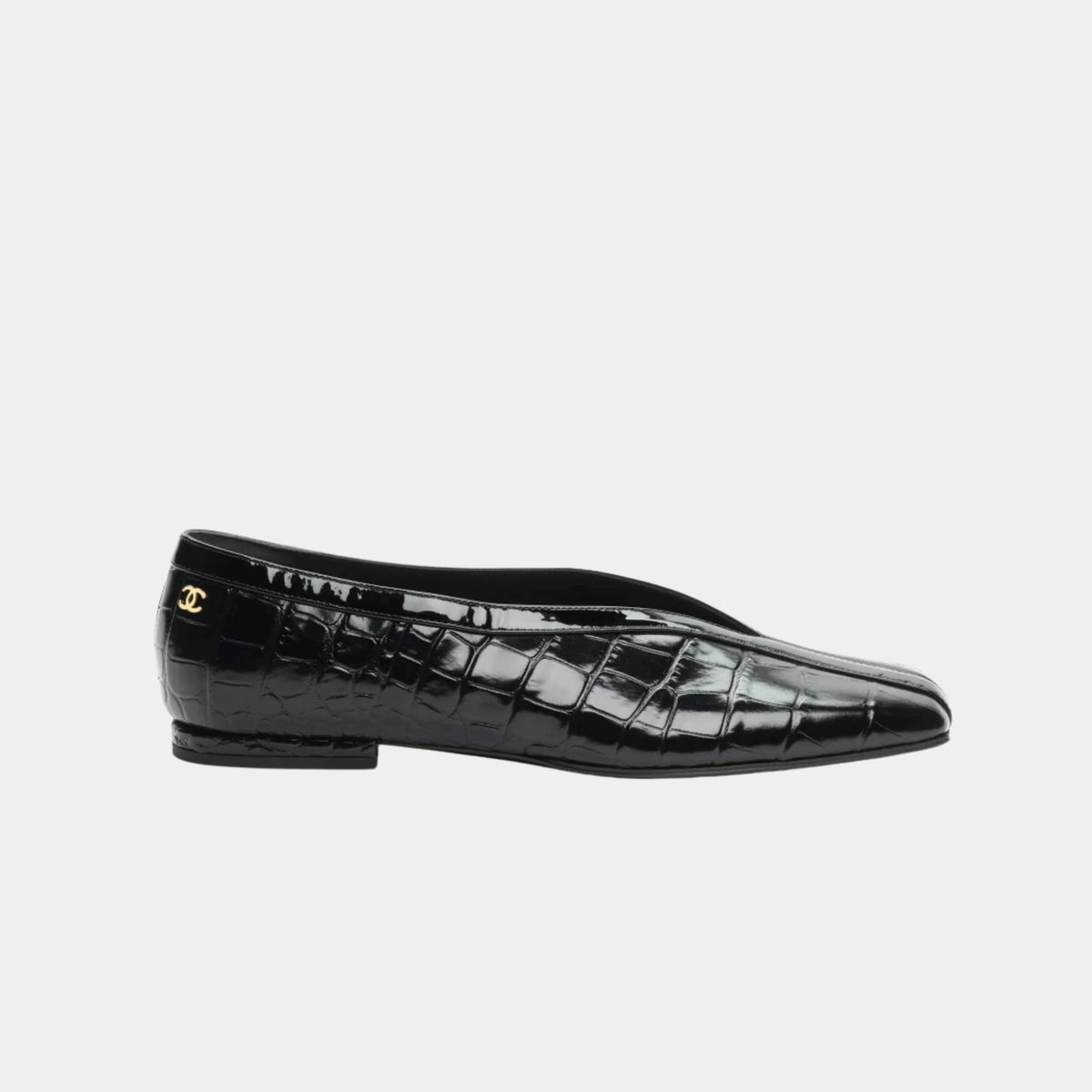 Ballet Flats in Crocodile Embossed Calfskin & Patent Calfskin