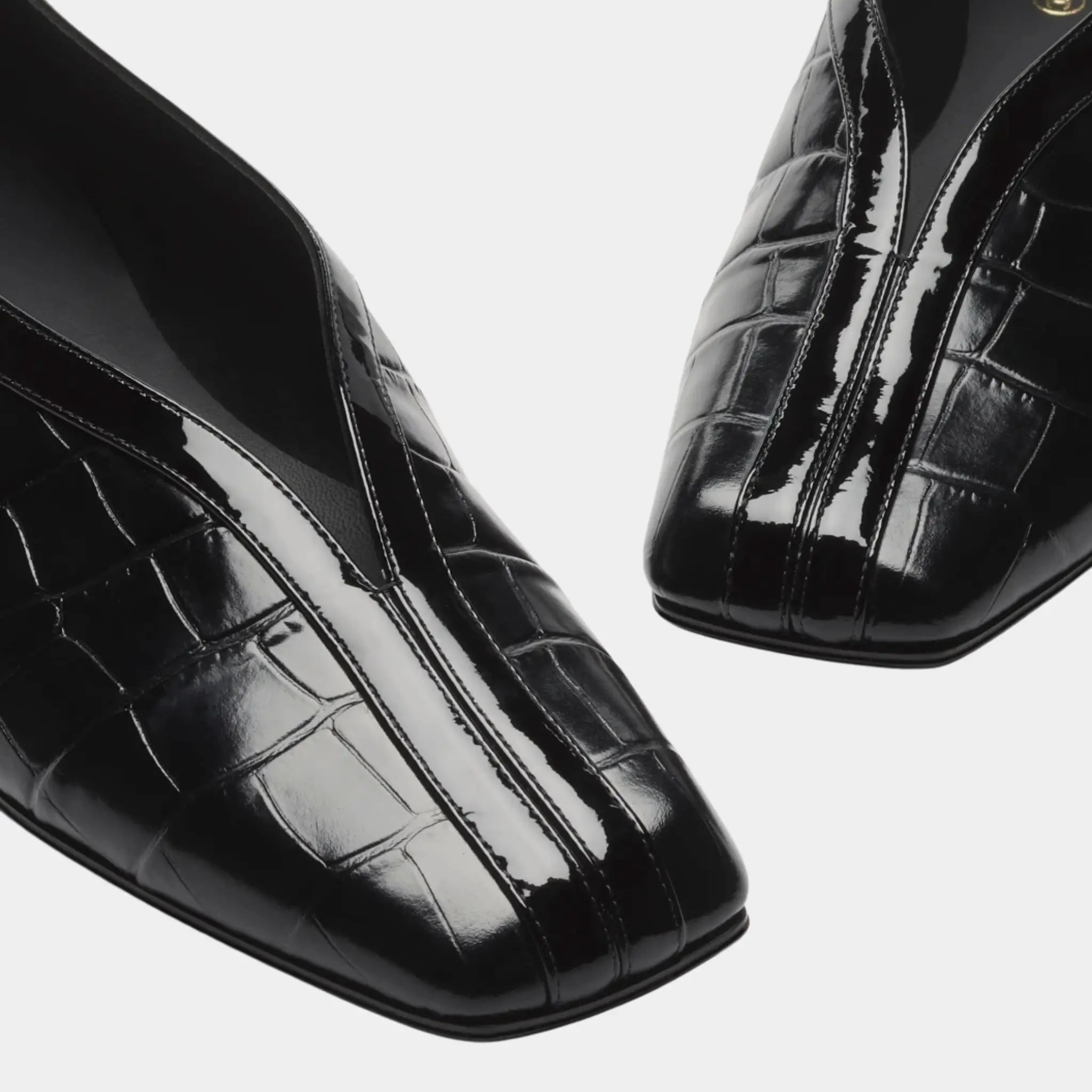 Ballet Flats in Crocodile Embossed Calfskin &amp; Patent Calfskin