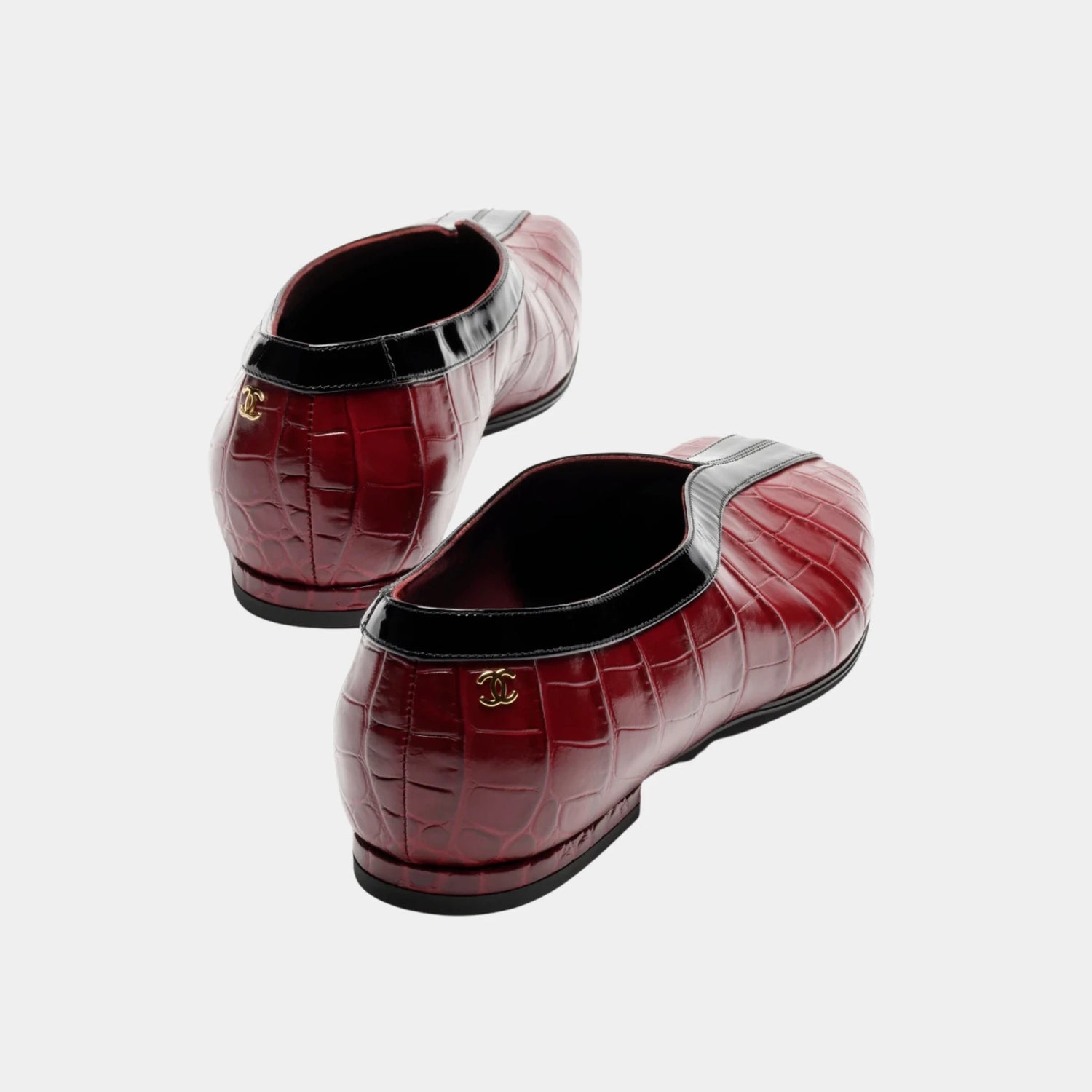 Ballet Flats in Crocodile Embossed Calfskin &amp; Patent Calfskin