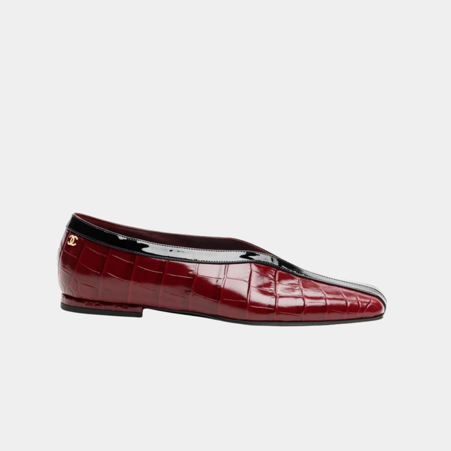 Ballet Flats in Crocodile Embossed Calfskin &amp; Patent Calfskin