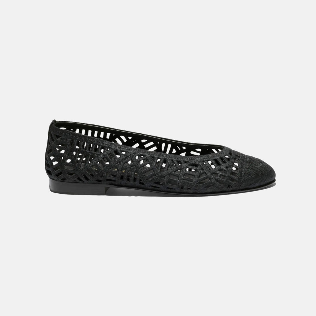 Chanel Ballet Flats in Embroidered Cotton, Black, Side