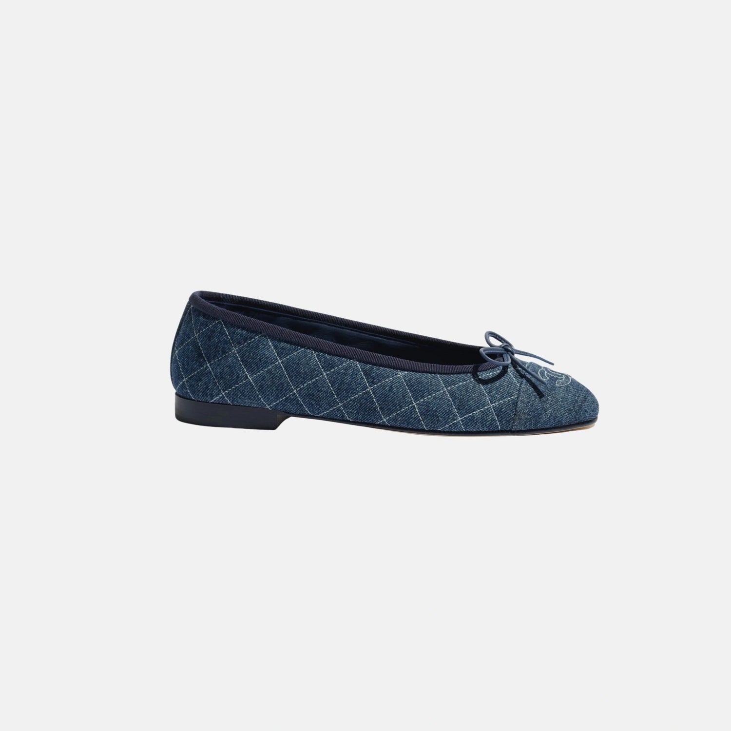 Chanel Ballet Flats in Tweed and Fabric Denim, Blue, Side