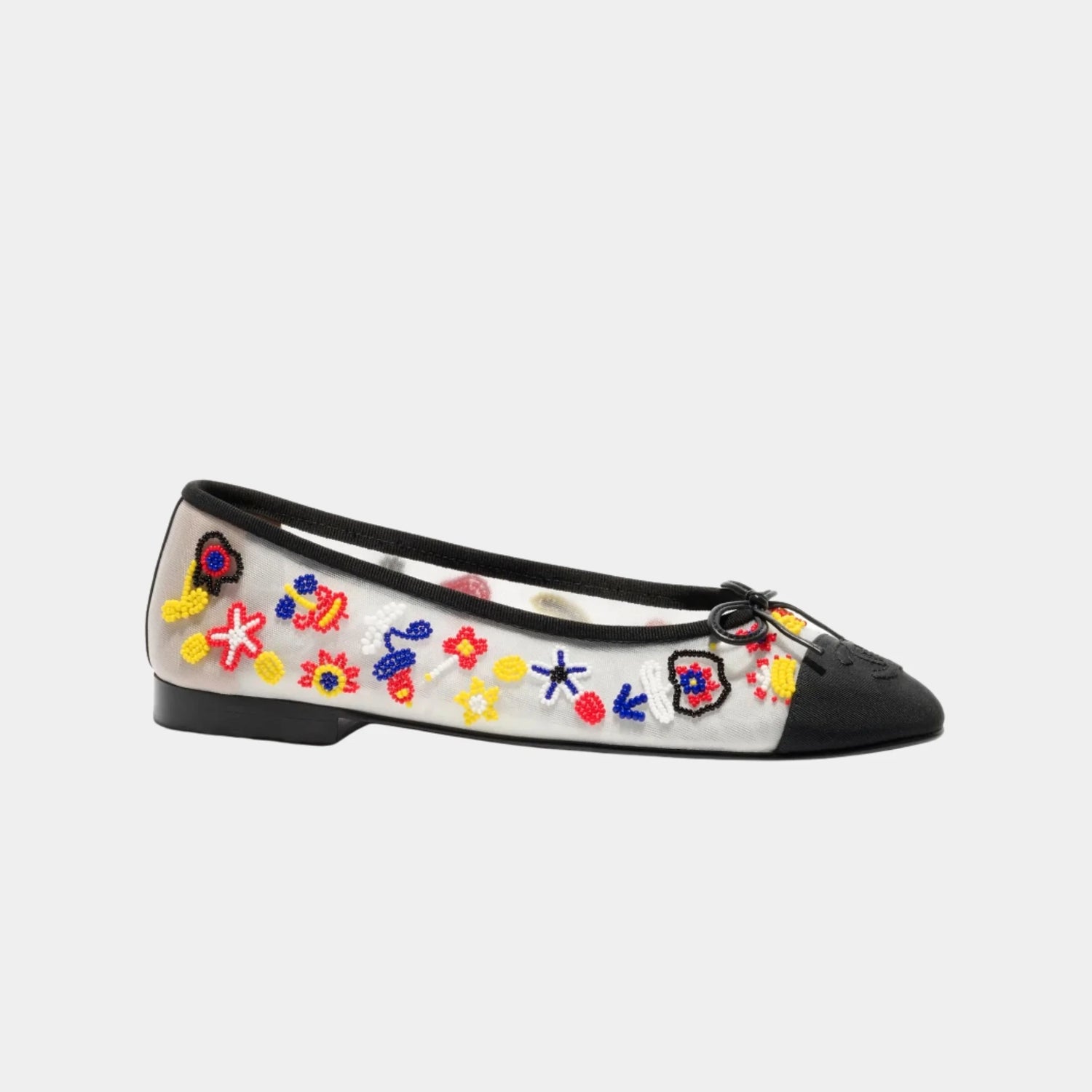 Chanel Ballet Flats in Mesh Imitation Pearls &amp; Grosgrain, Multicolour, Side