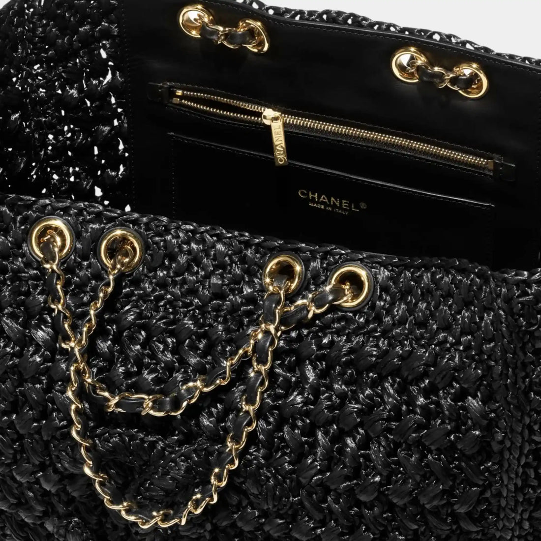 Chanel Basket Braided Raffia Calfskin & Gold-tone Metal Black