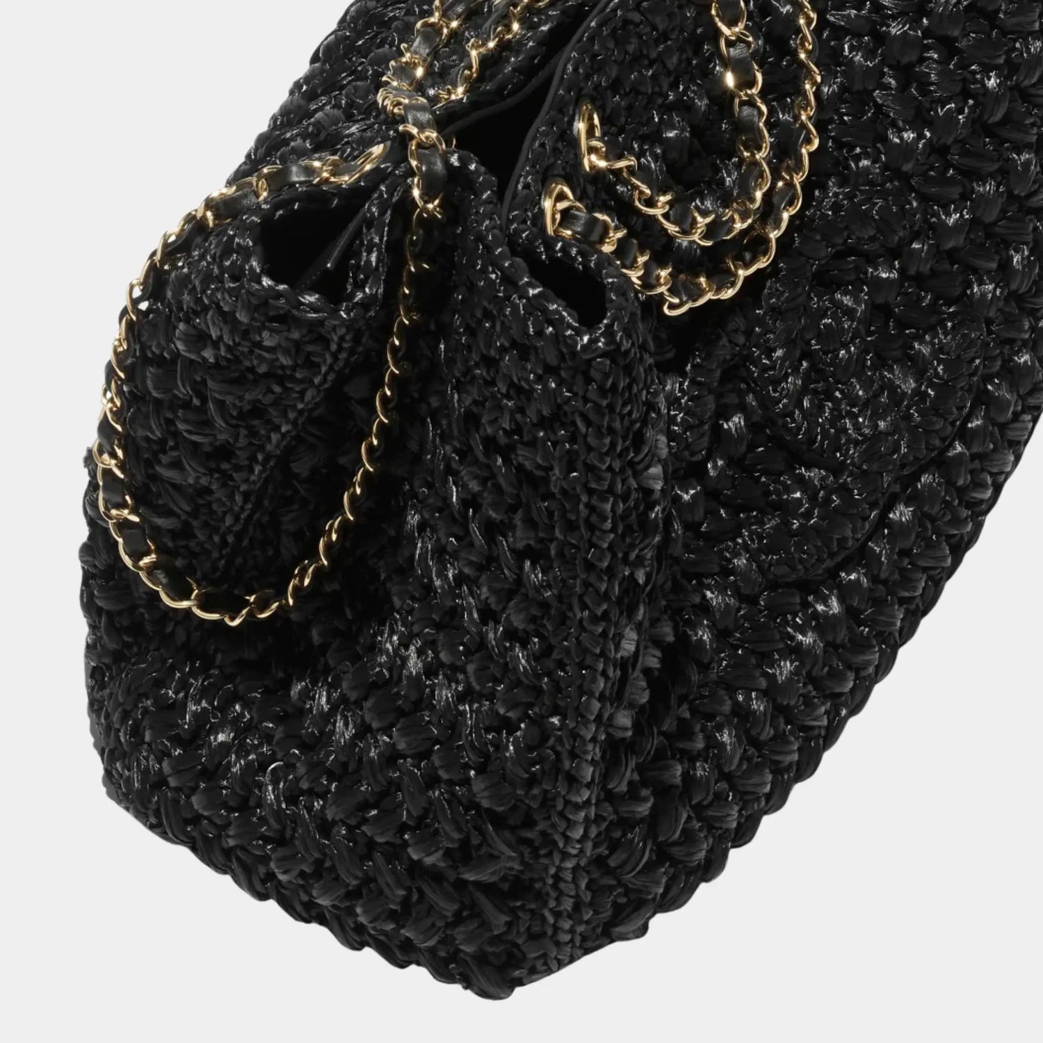 Chanel Basket Braided Raffia Calfskin &amp; Gold-tone Metal Black