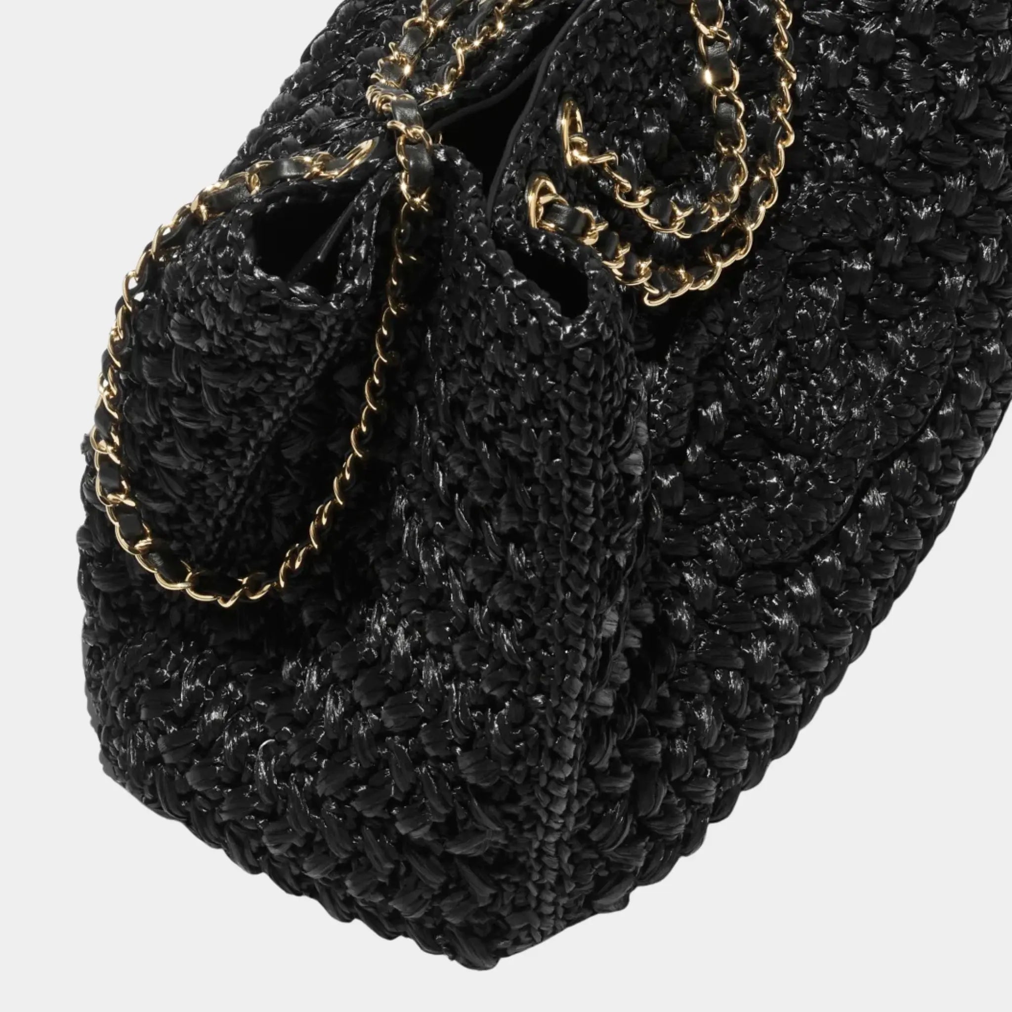 Chanel Basket Braided Raffia Calfskin &amp; Gold-tone Metal Black