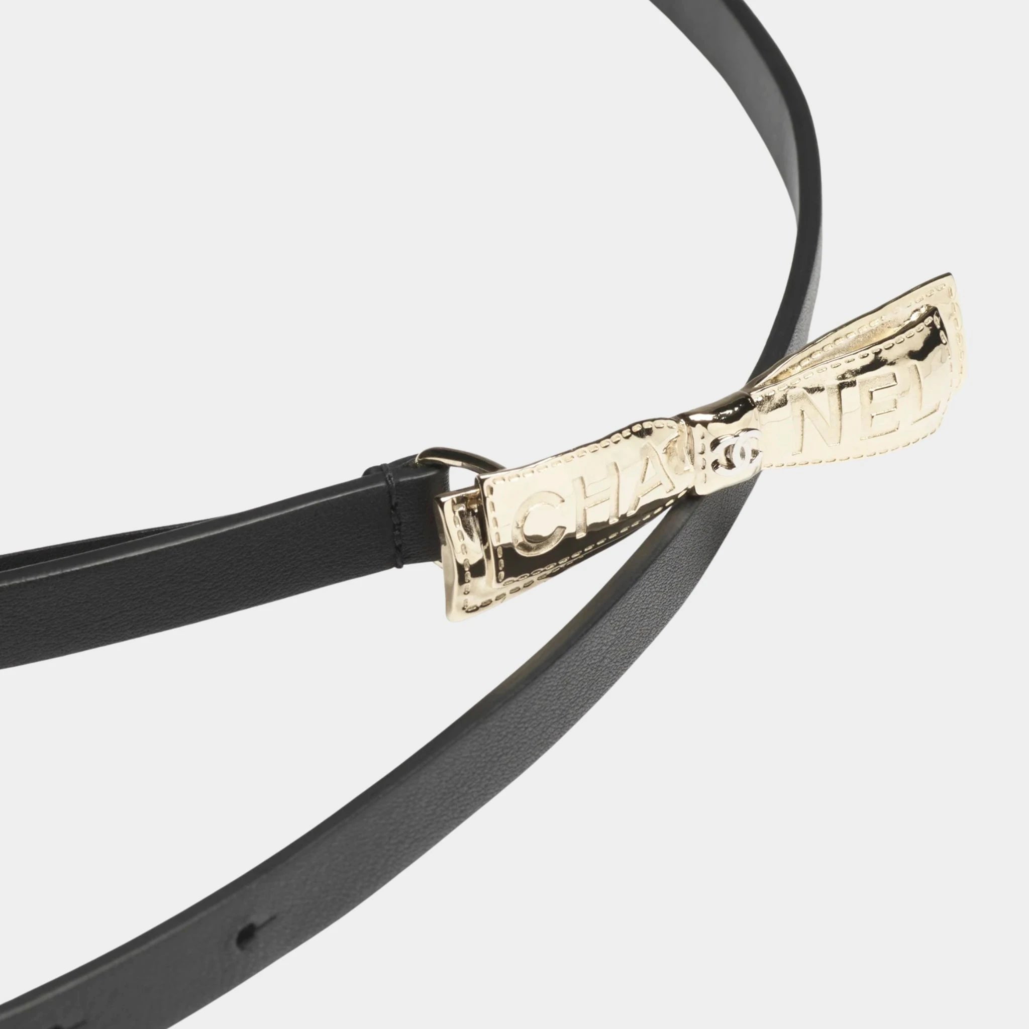 Chanel Belt Calf &amp; Metal Black Gold And Silver, Closeup