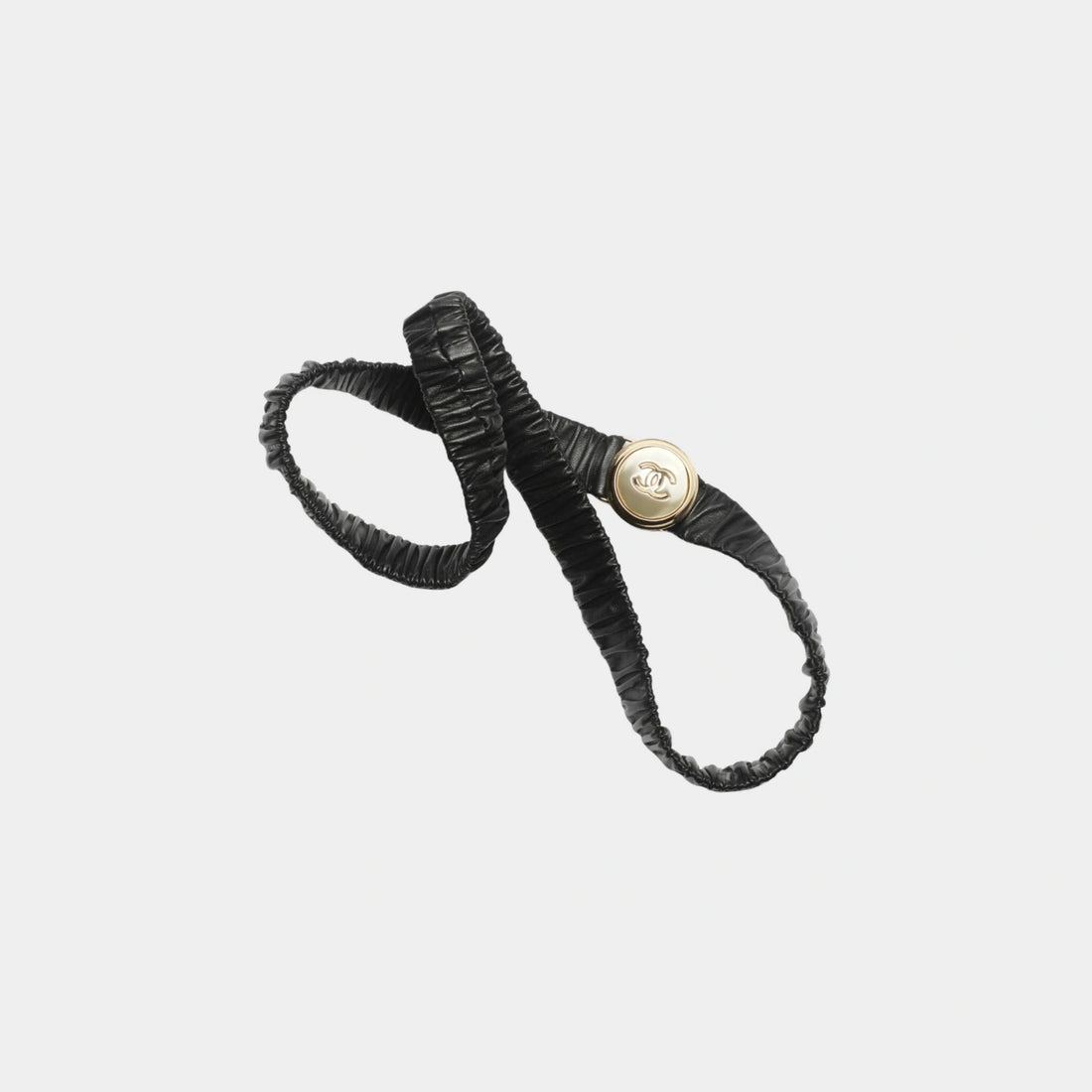 Chanel Belt Lambskin Metal &amp; Resin Black Light Gold &amp; Pearly White, Front