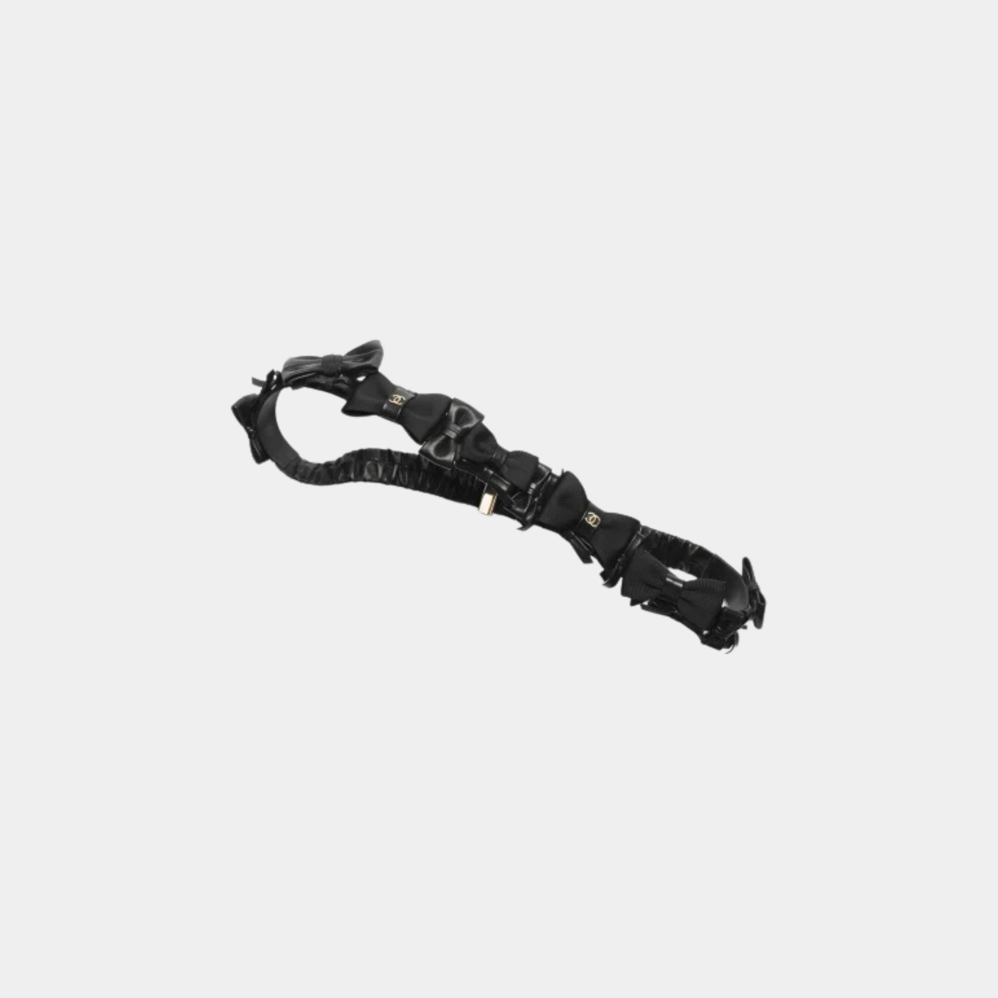 Chanel Belt Lambskin Mixed Fibers &amp; Metal Black &amp; Gold, Front