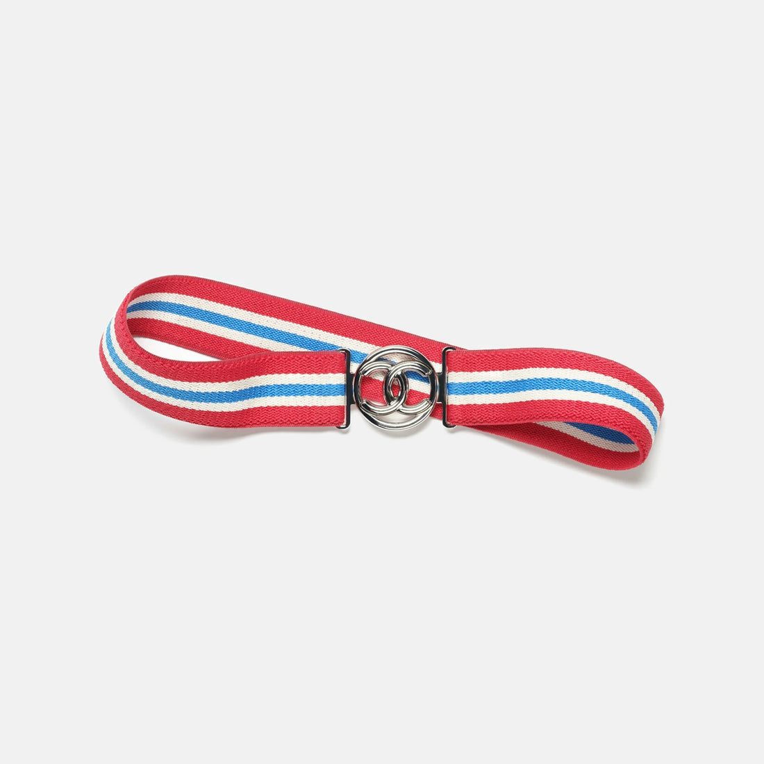 Chanel Belt Mixed Fibres &amp; Metal in Red, White, Blue and Silver, Coco Neige 2026, front view